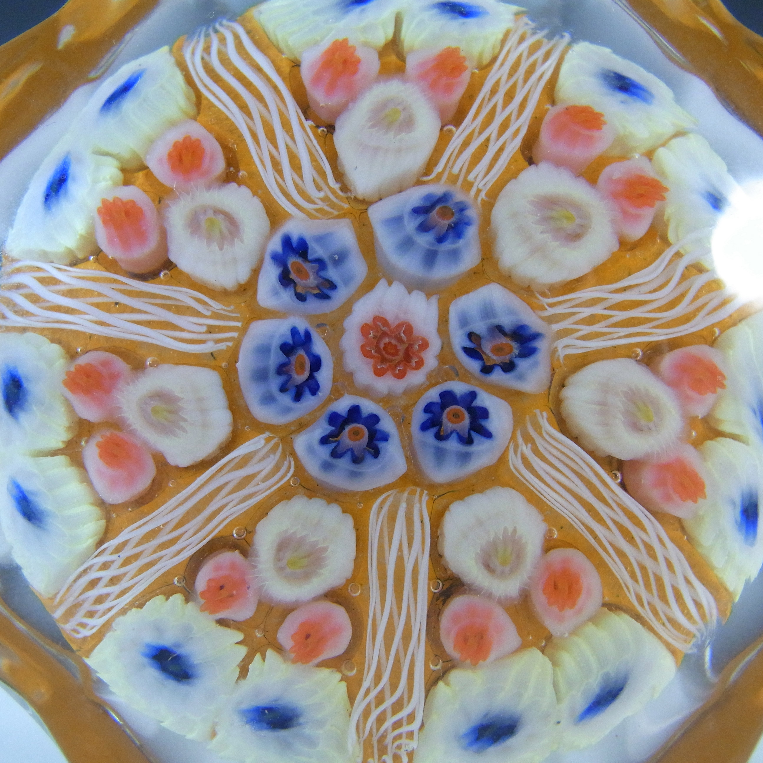 (image for) Strathearn Scottish Orange Glass Millefiori Canes Paperweight - Click Image to Close