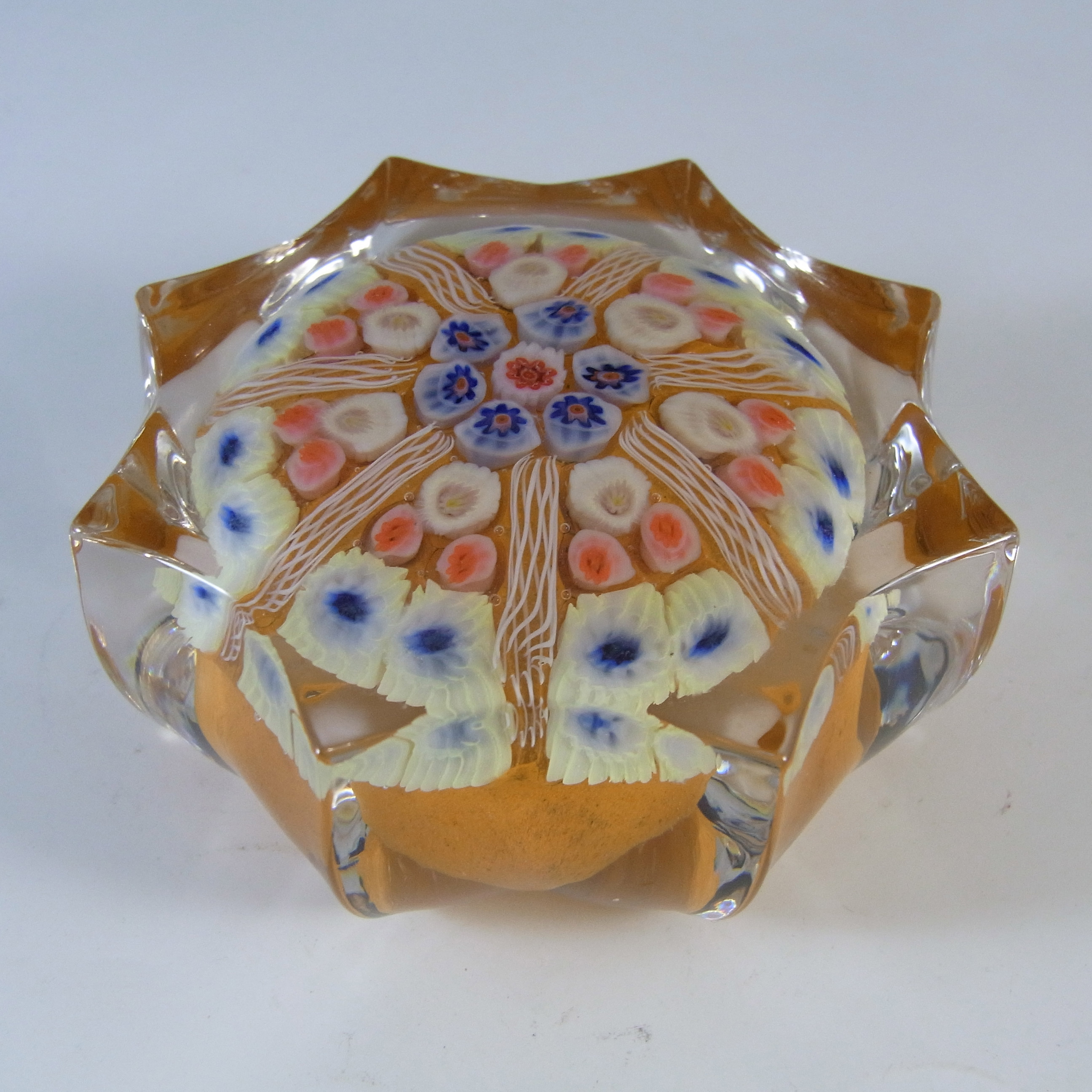 (image for) Strathearn Scottish Orange Glass Millefiori Canes Paperweight - Click Image to Close