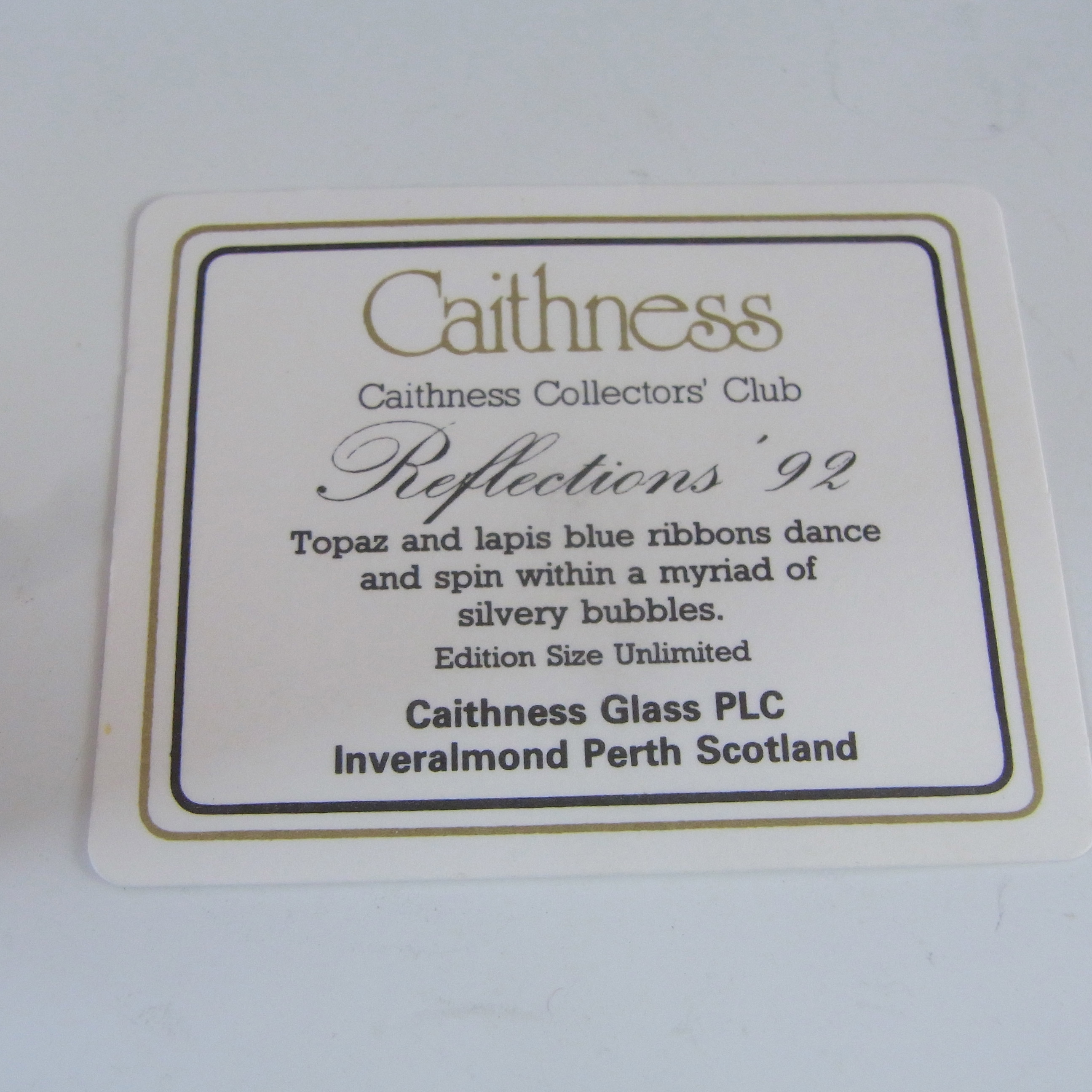 (image for) BOXED Caithness Blue & Yellow Glass "Reflections '92" Paperweight - Click Image to Close