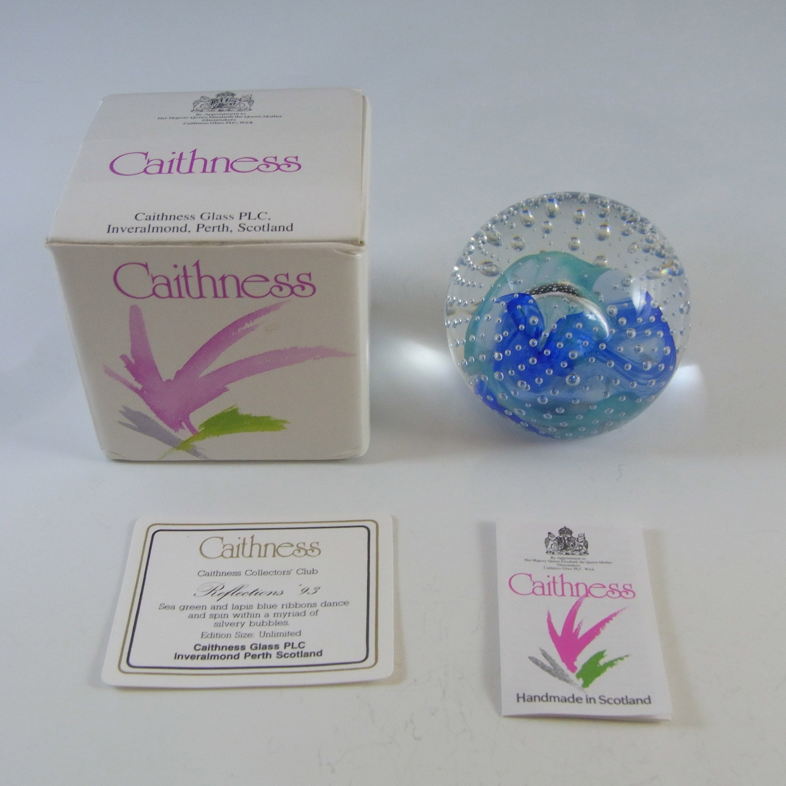 (image for) BOXED Caithness Vintage Blue Glass "Reflections '93" Paperweight - Click Image to Close
