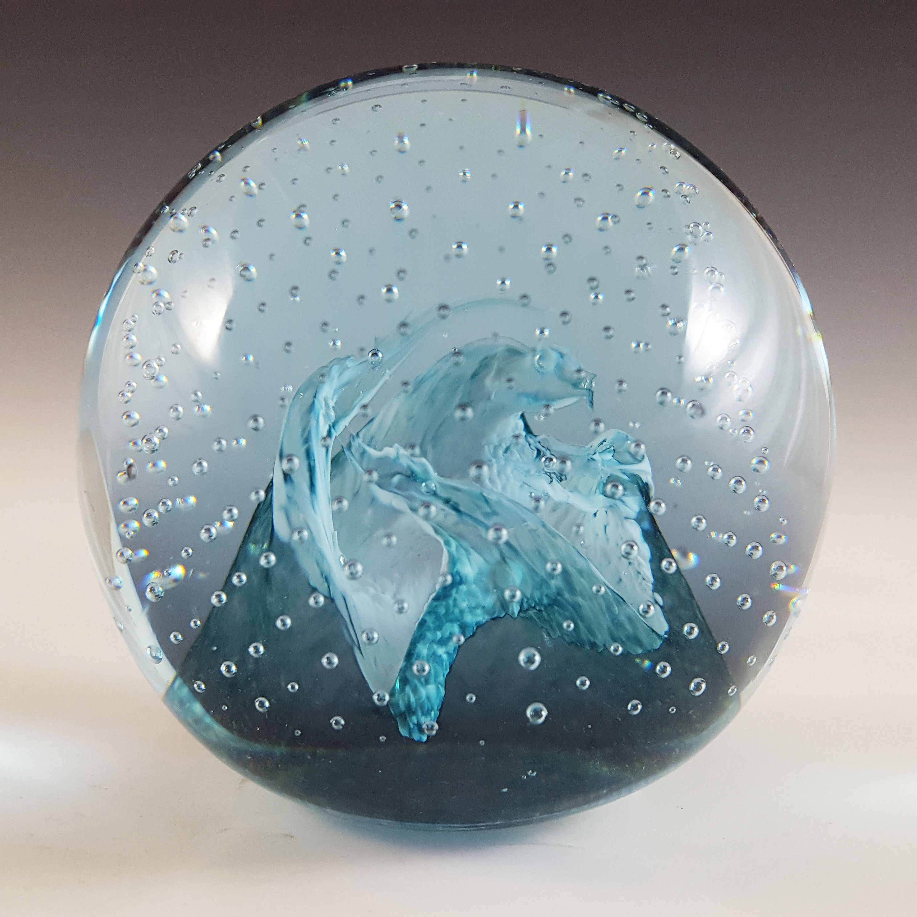 MARKED Caithness Blue & Lilac Glass "Cauldron" Paperweight - Click Image to Close