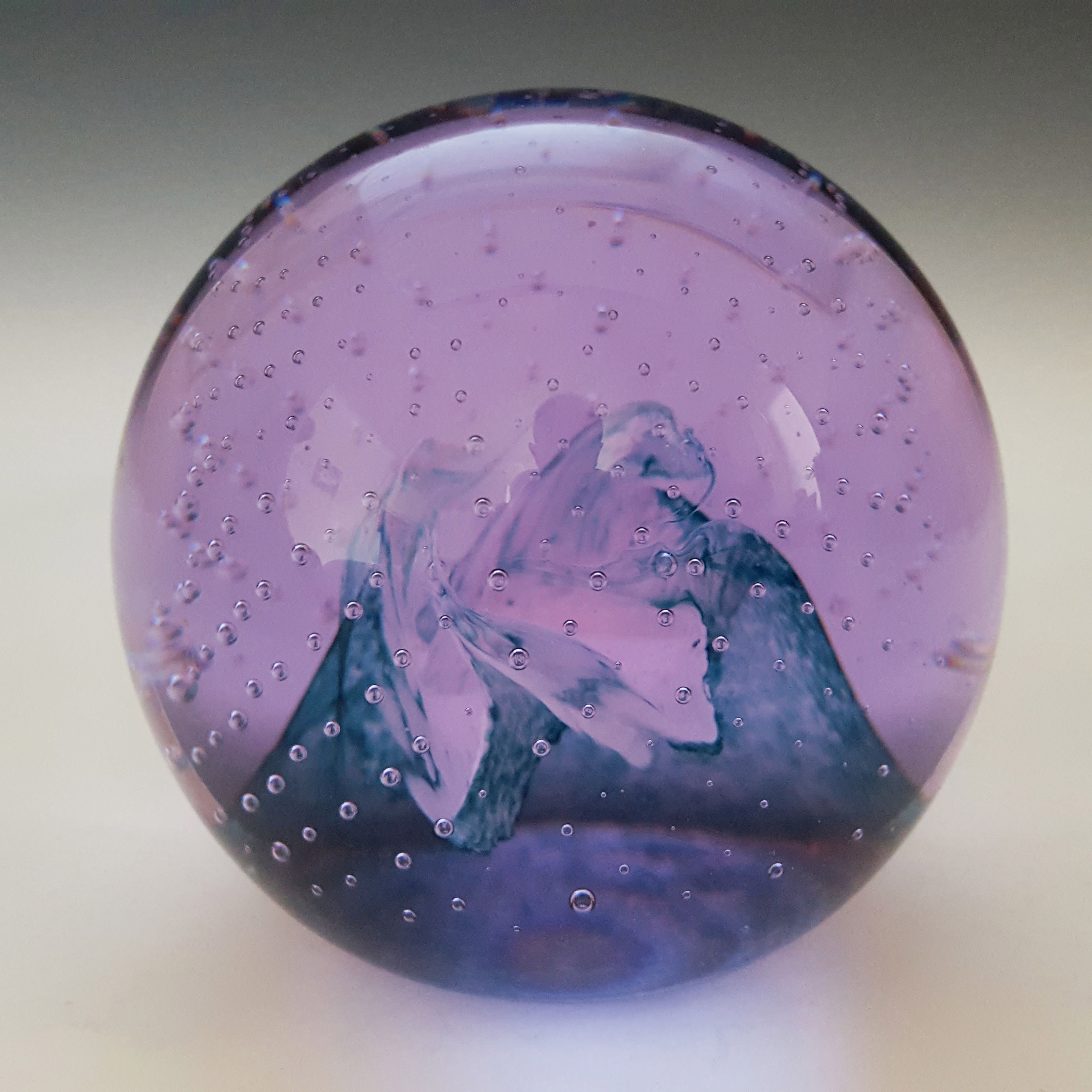(image for) MARKED Caithness Blue & Lilac Glass "Cauldron" Paperweight - Click Image to Close