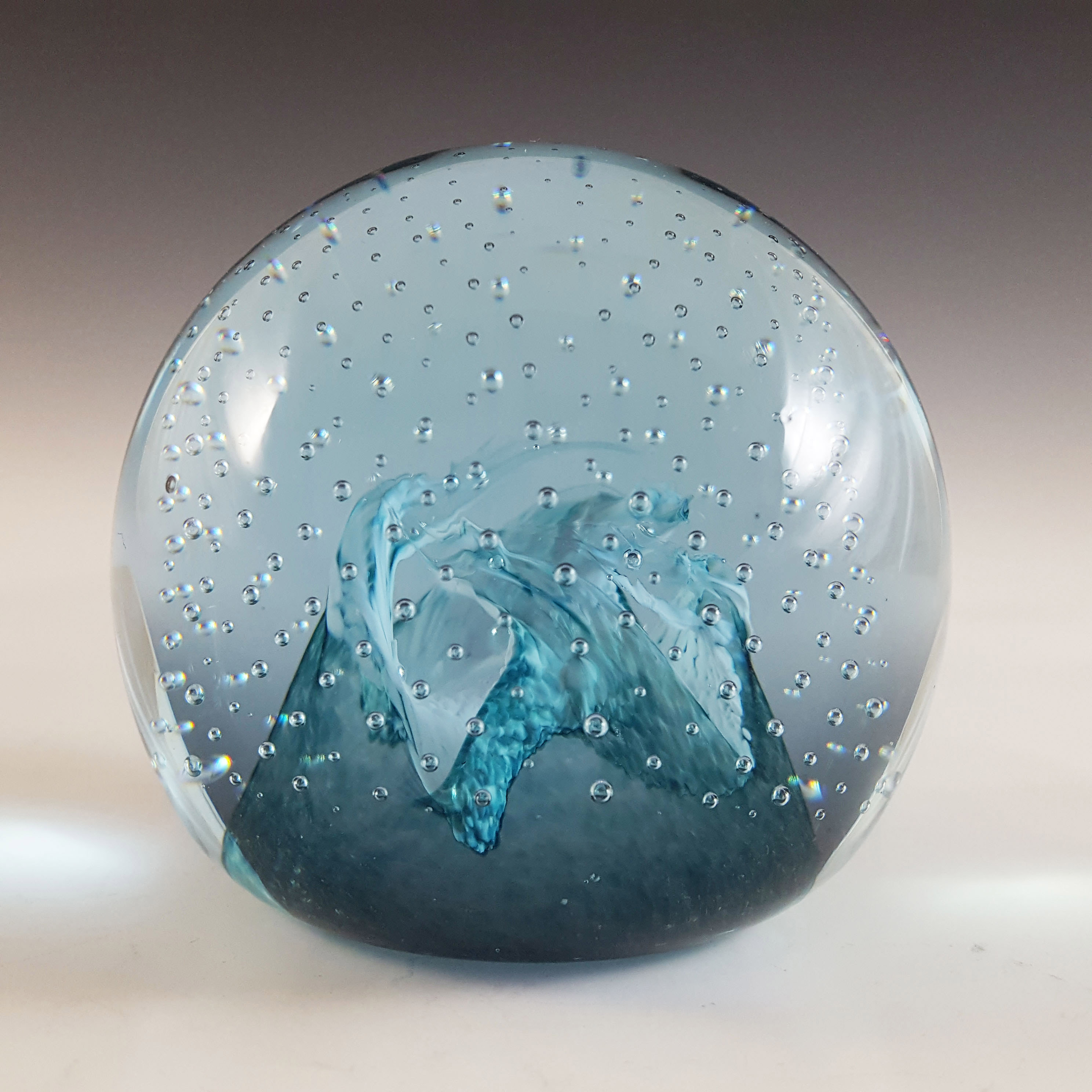 MARKED Caithness Blue & Lilac Glass "Cauldron" Paperweight - Click Image to Close