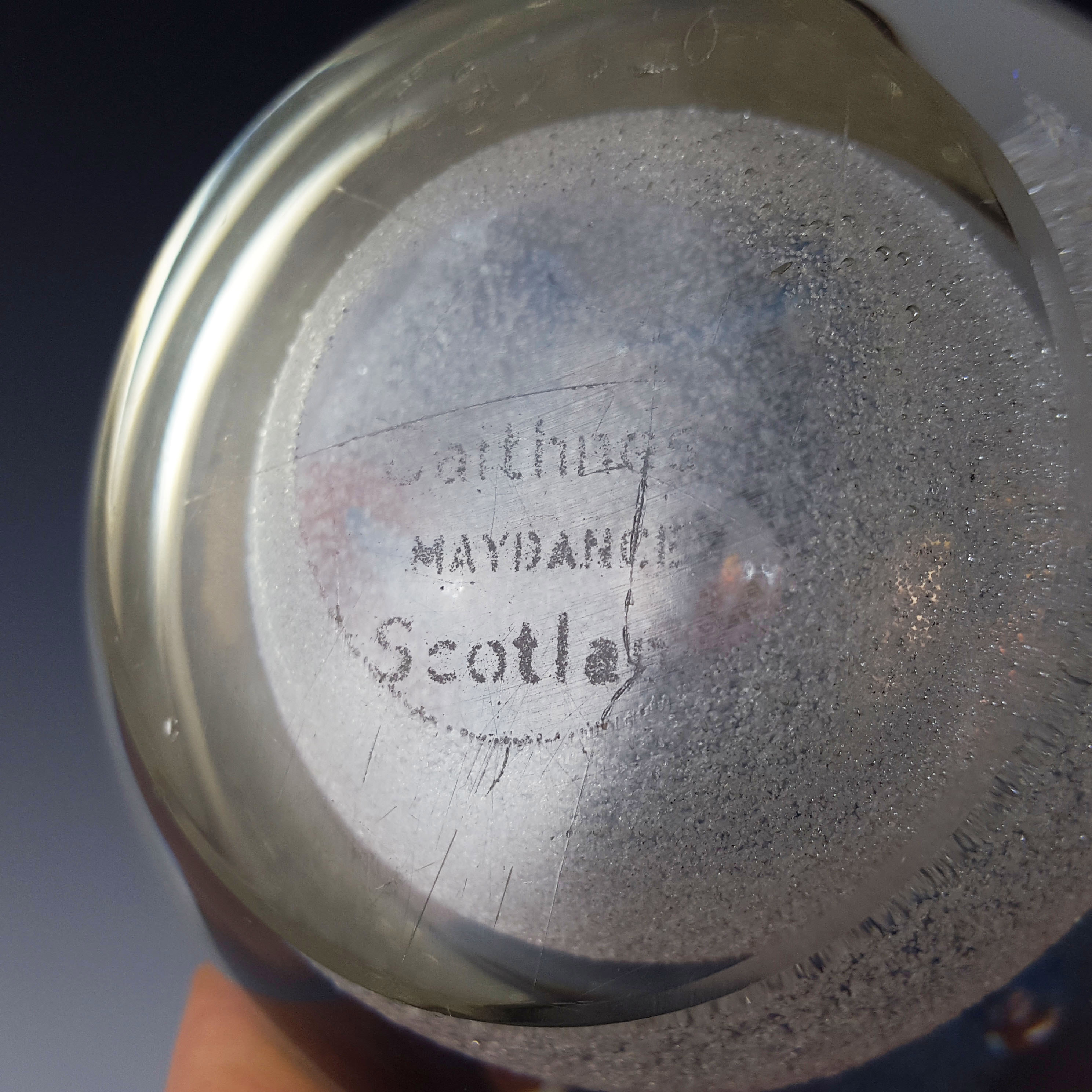 (image for) MARKED Caithness Blue & Clear Glass "Maydance" Paperweight - Click Image to Close