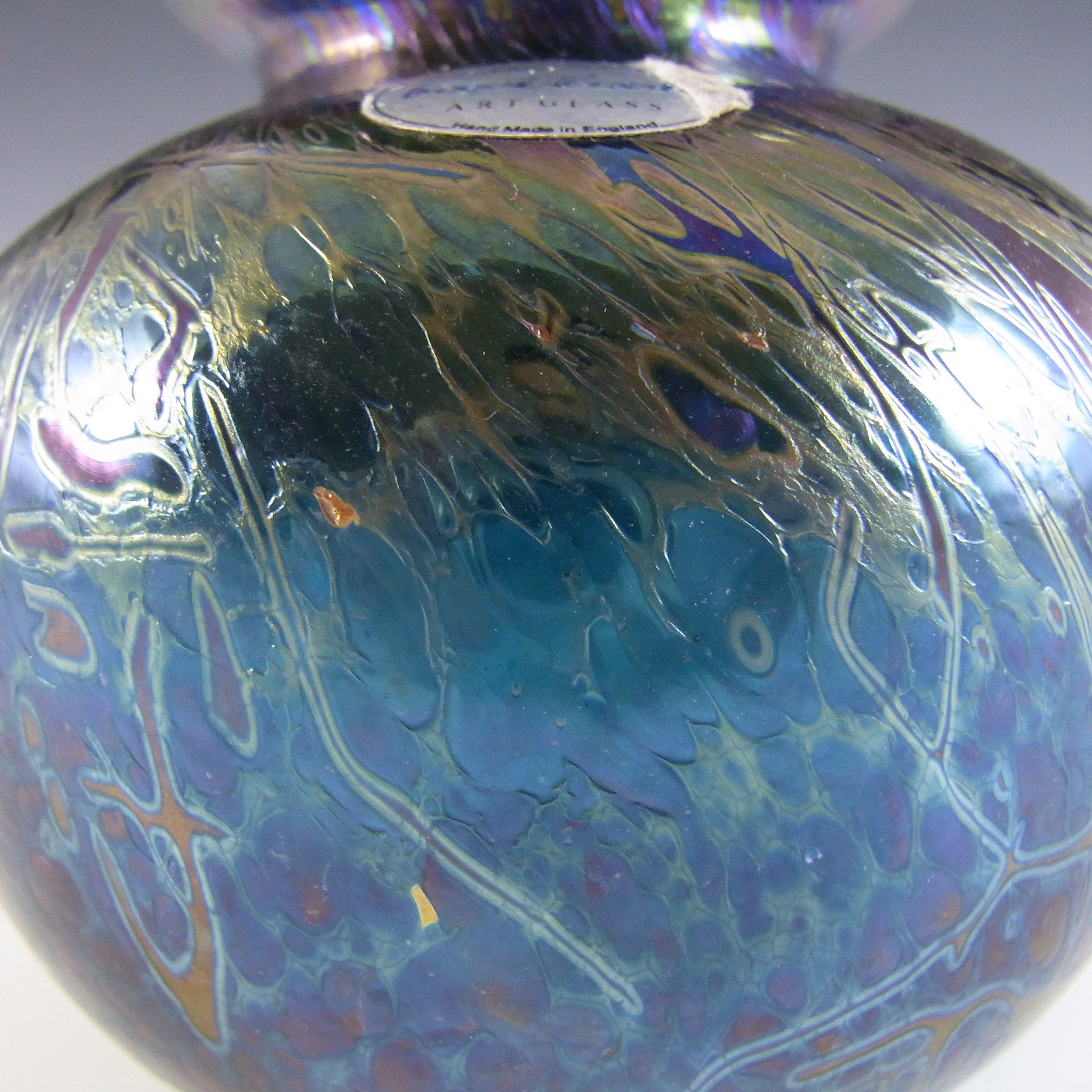 (image for) MARKED Royal Brierley Iridescent Blue Glass 'Studio' Vase - Click Image to Close