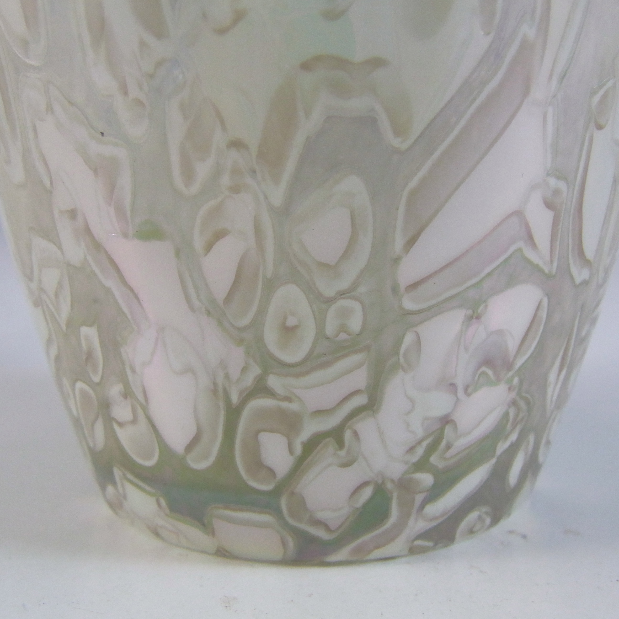 (image for) MARKED Royal Brierley Iridescent White Glass 'Studio' Vase - Click Image to Close