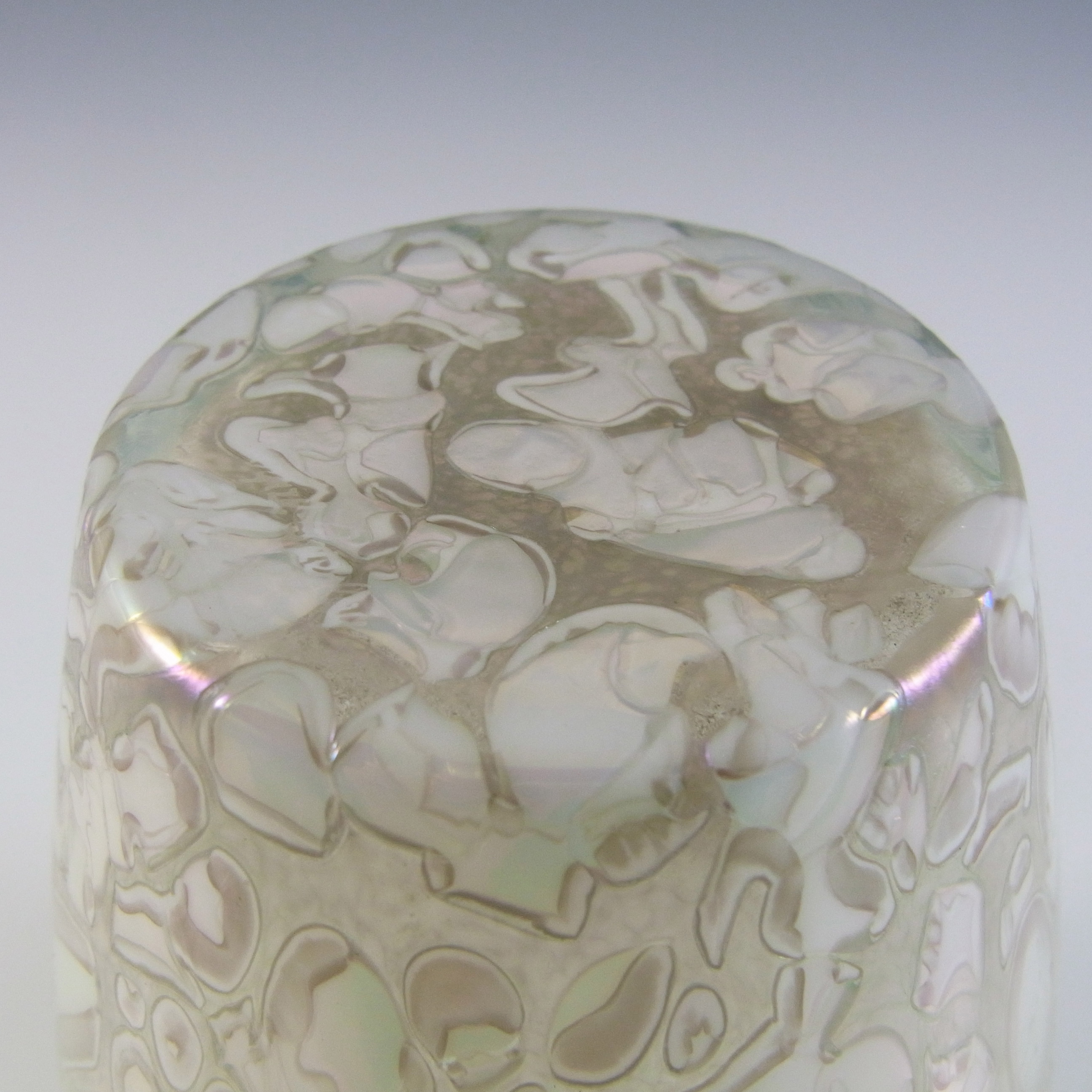 (image for) MARKED Royal Brierley Iridescent White Glass 'Studio' Vase - Click Image to Close