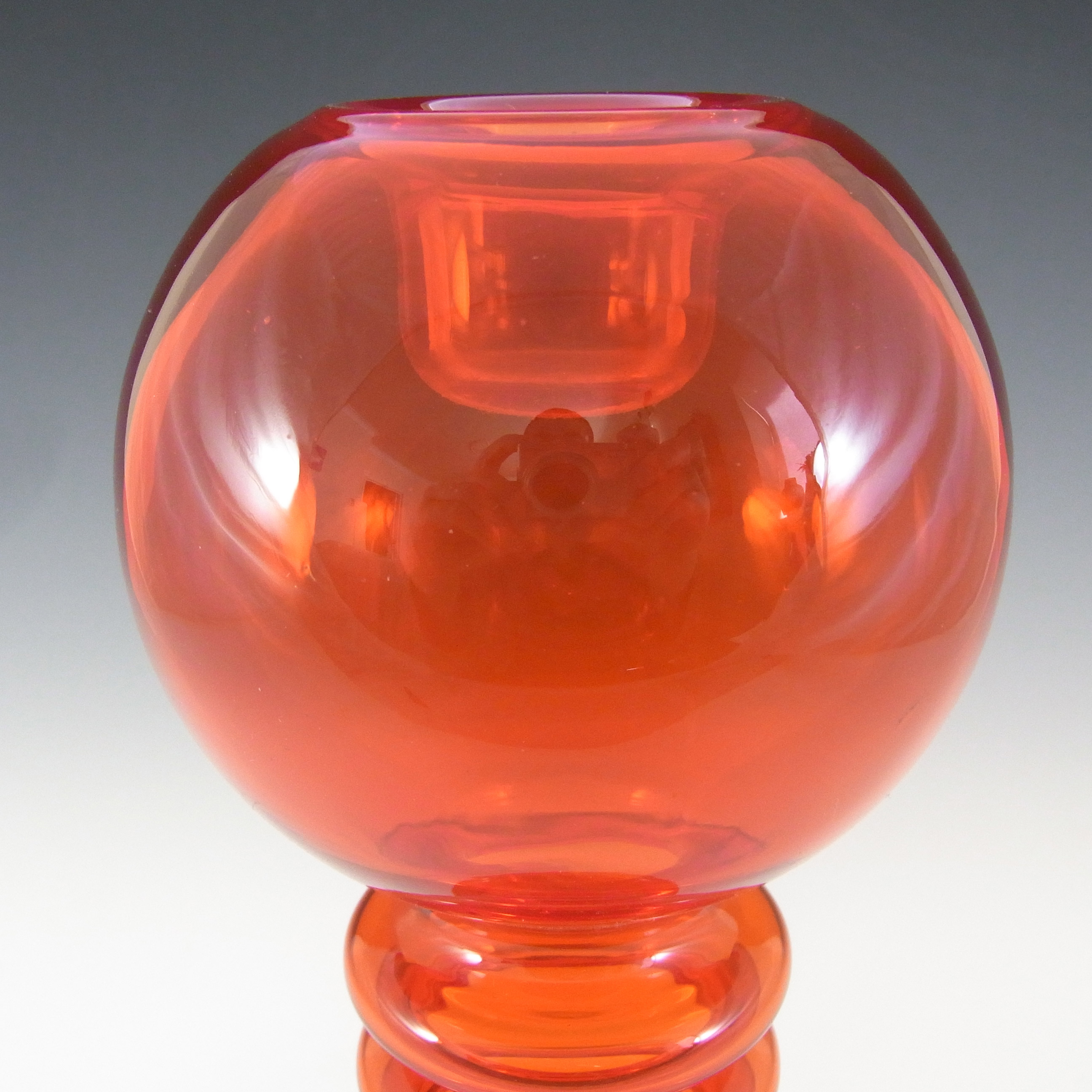 Riihimaki #1963 Riihimaen Red Glass 'Carmen' Candlestick / Vase - Click Image to Close
