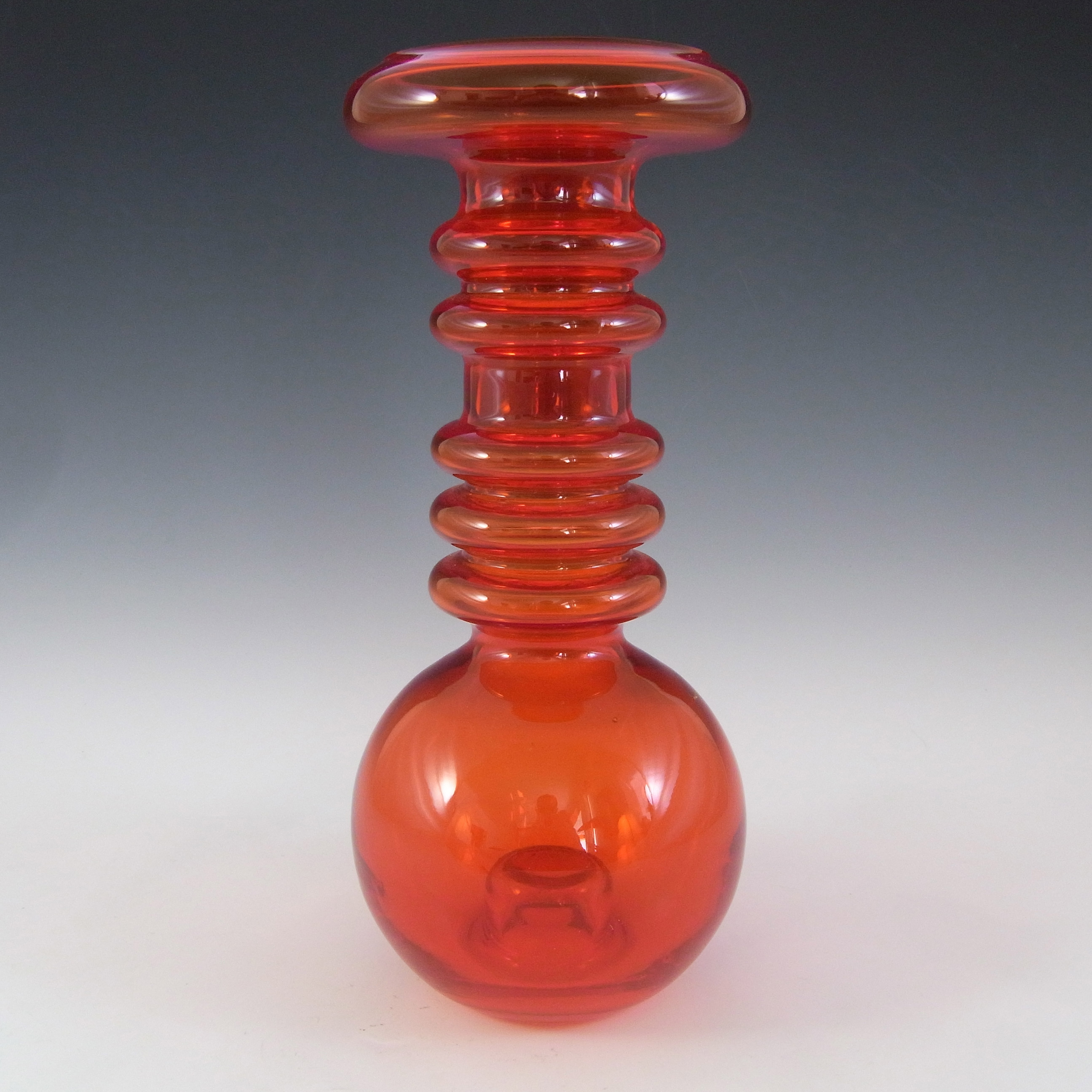 Riihimaki #1963 Riihimaen Red Glass 'Carmen' Candlestick / Vase - Click Image to Close
