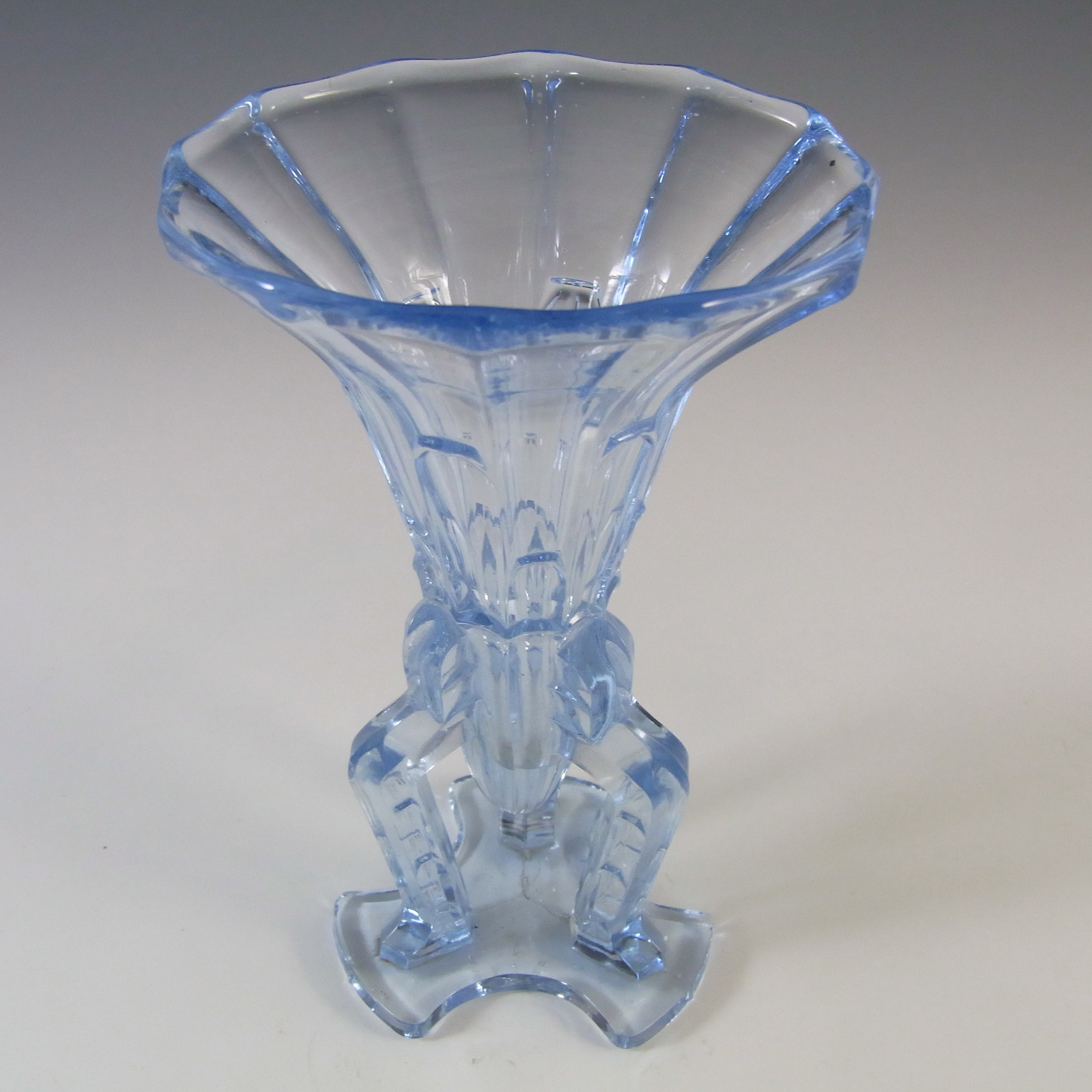 (image for) Czech 1930's Vintage 6.5" Art Deco Blue Glass Rocket Vase - Click Image to Close