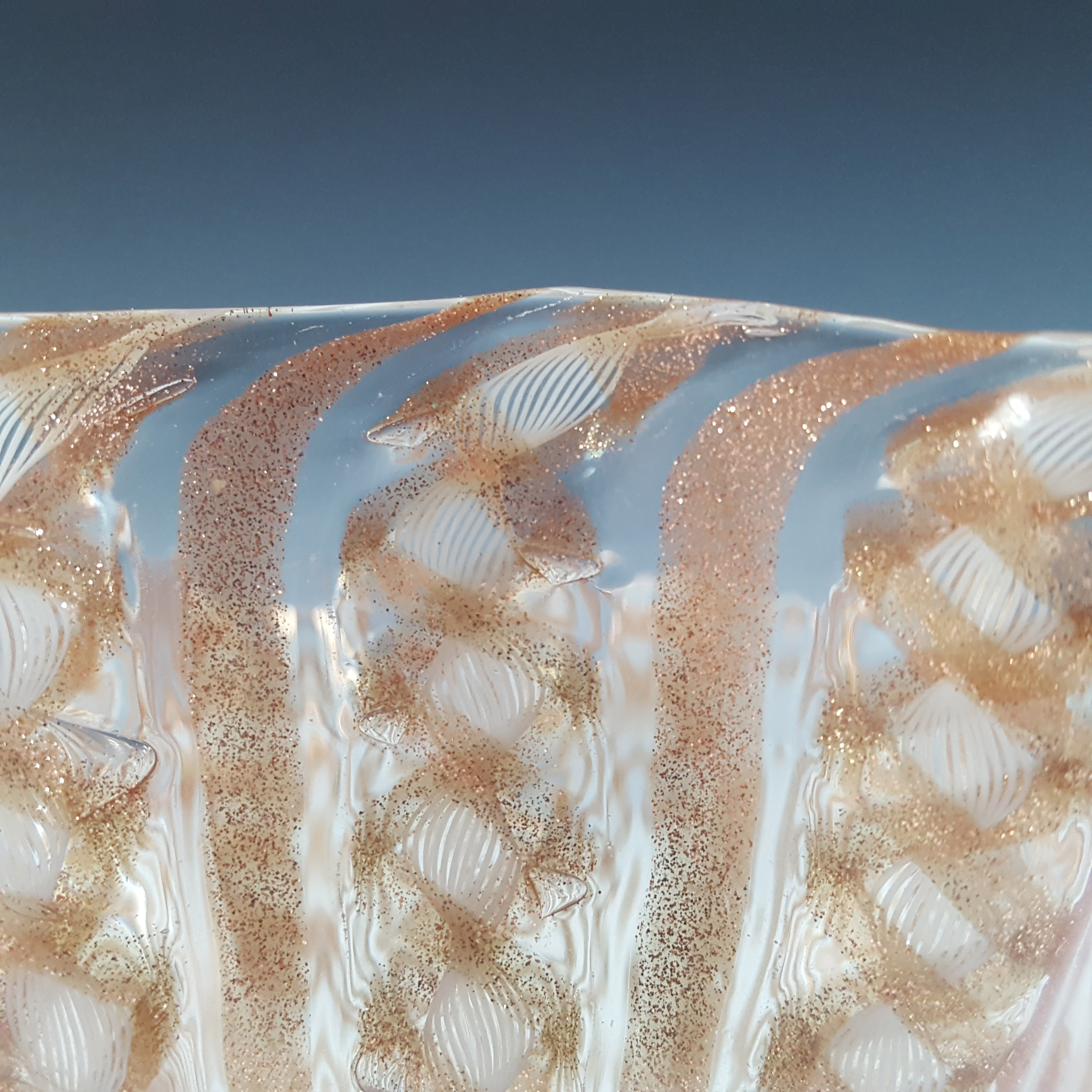 (image for) Salviati Murano Zanfirico & Copper Aventurine Glass Finger Bowl - Click Image to Close