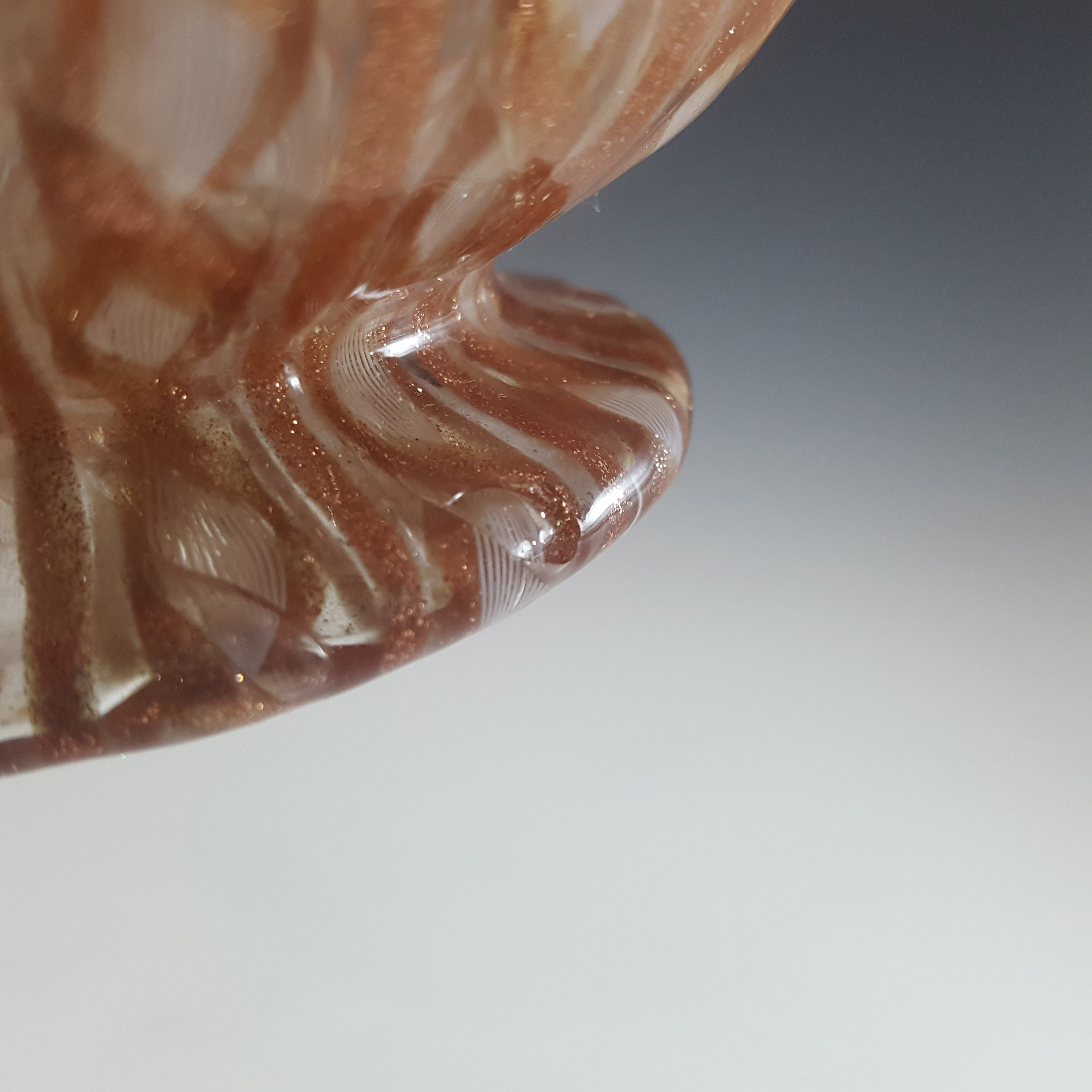 Salviati Murano Zanfirico & Copper Aventurine Glass Finger Bowl - Click Image to Close