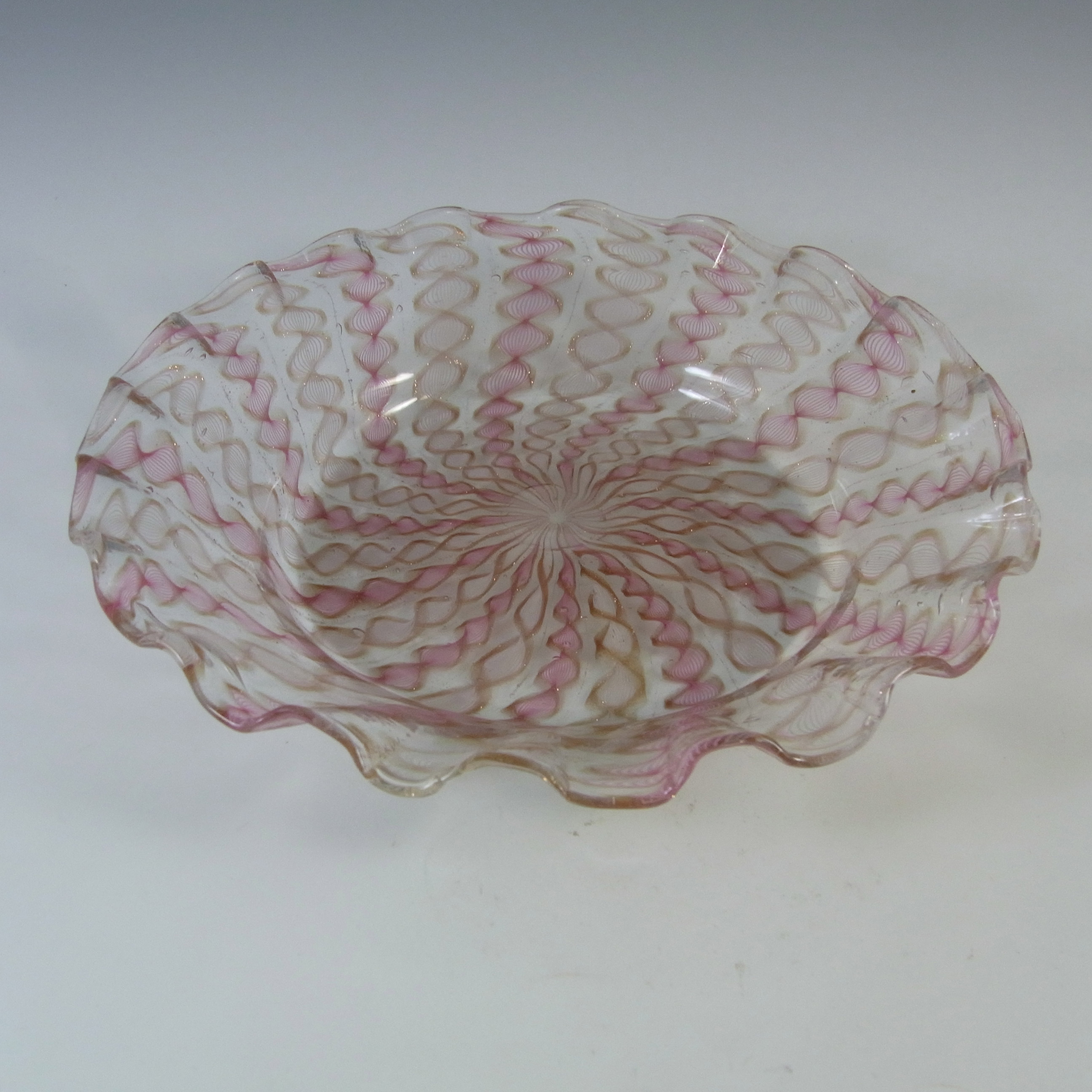 Salviati Murano Zanfirico & Aventurine Pink & White Glass Plate - Click Image to Close