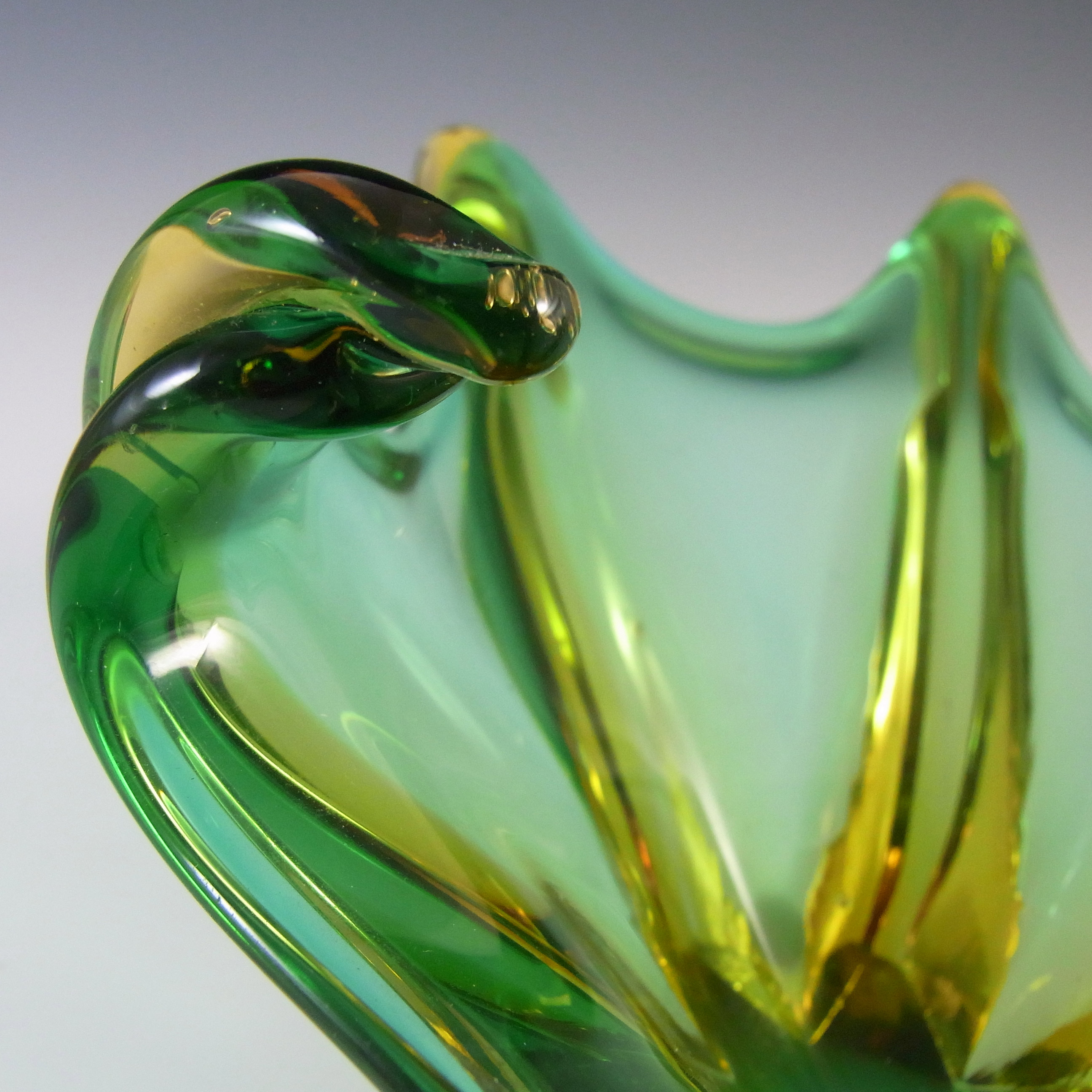 (image for) Cristallo Venezia Murano Green & Amber Sommerso Glass Sculpture Bowl - Click Image to Close
