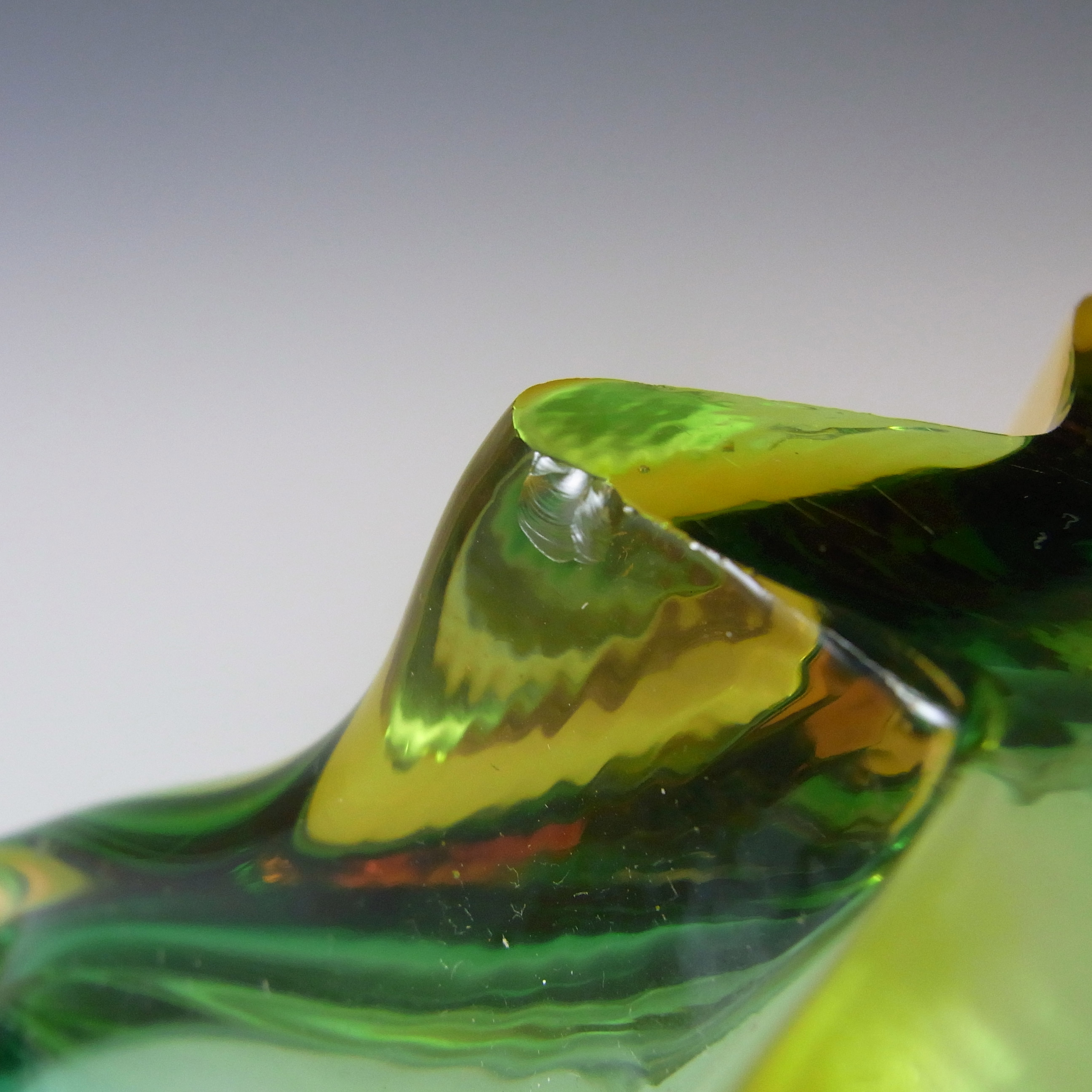 Cristallo Venezia Murano Green & Amber Sommerso Glass Sculpture Bowl - Click Image to Close