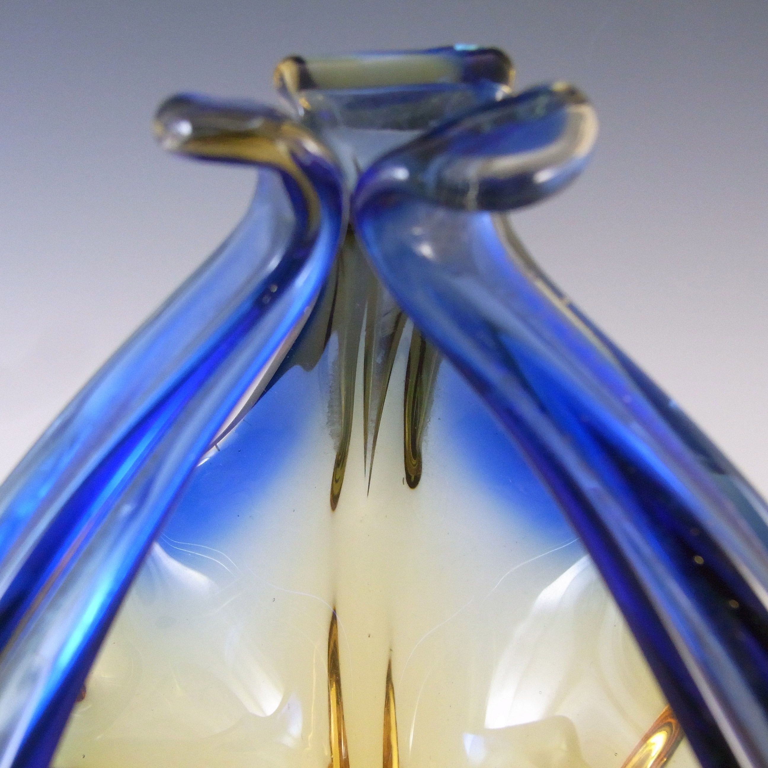 (image for) Cristallo Venezia CCC Murano Blue & Amber Vintage Glass Bowl - Click Image to Close