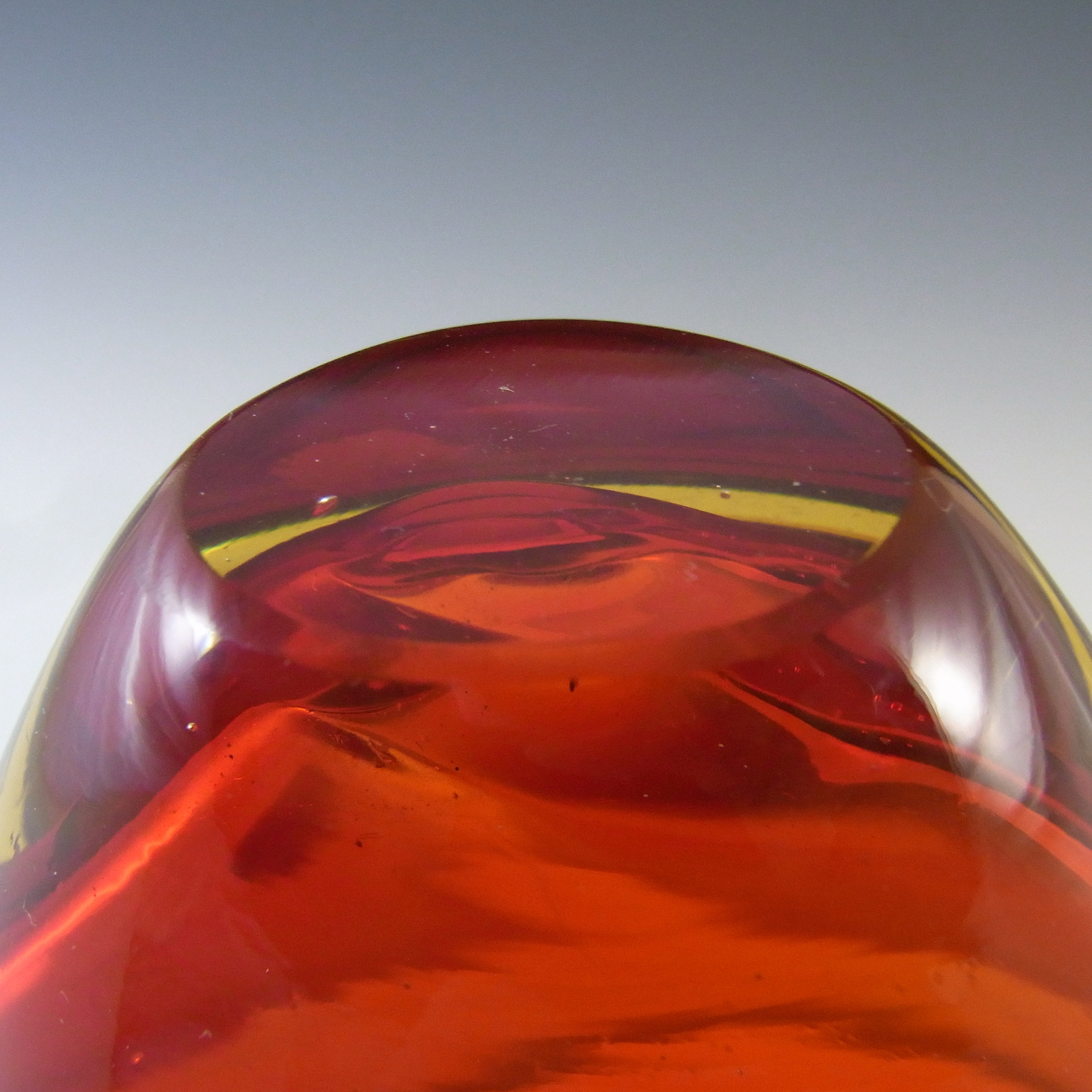 (image for) Murano Red & Amber Sommerso Glass Vintage Sculpture Bowl - Click Image to Close