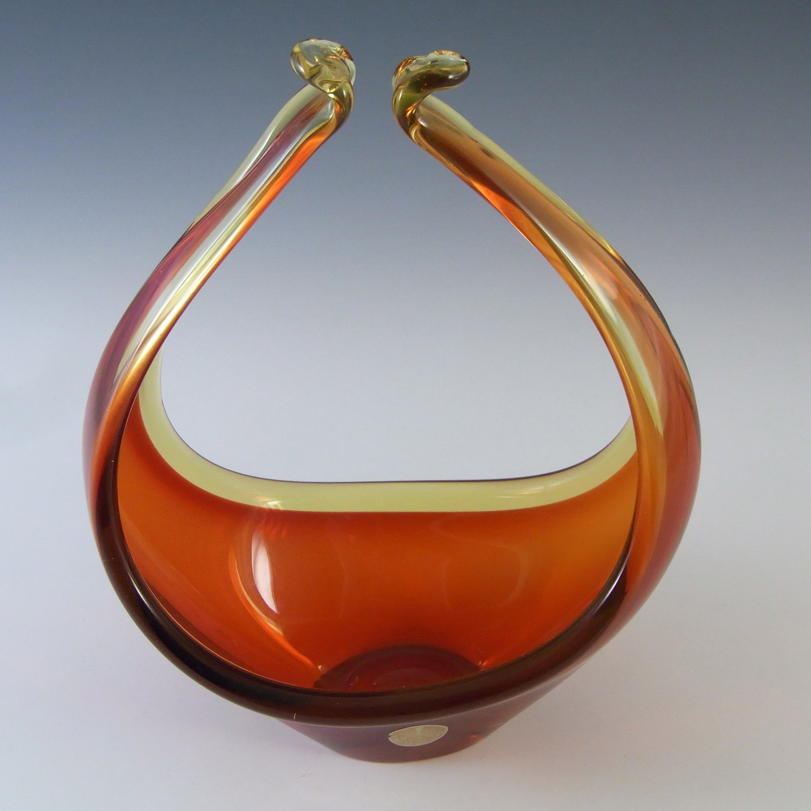 (image for) Murano Red & Amber Cased Glass Organic Sculpture Bowl - Click Image to Close