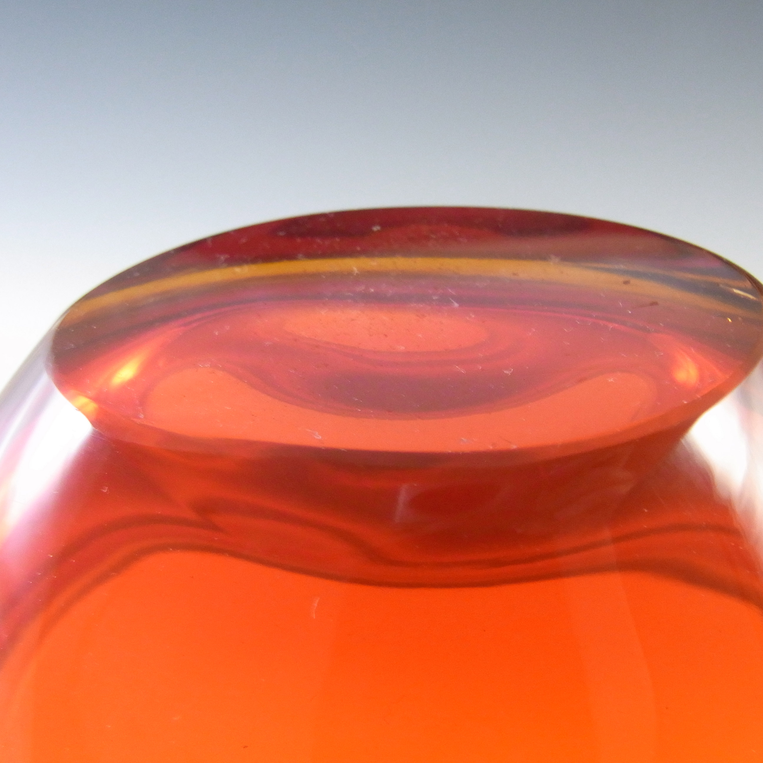 (image for) Murano Red & Amber Cased Glass Organic Sculpture Bowl - Click Image to Close