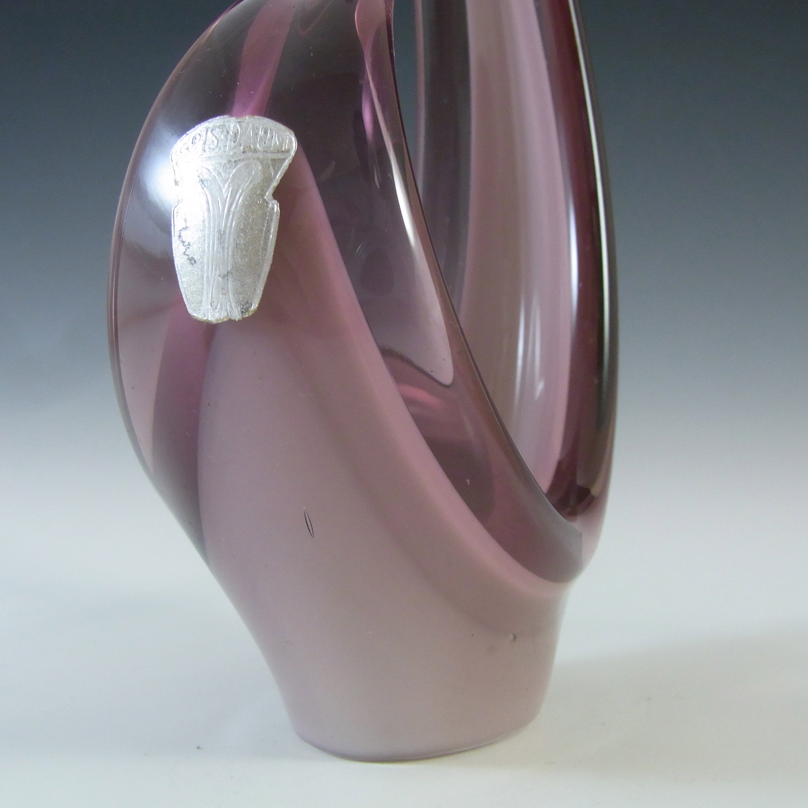 LABELLED Cris-Daum Murano Style Purple Glass Sculpture Bowl - Click Image to Close
