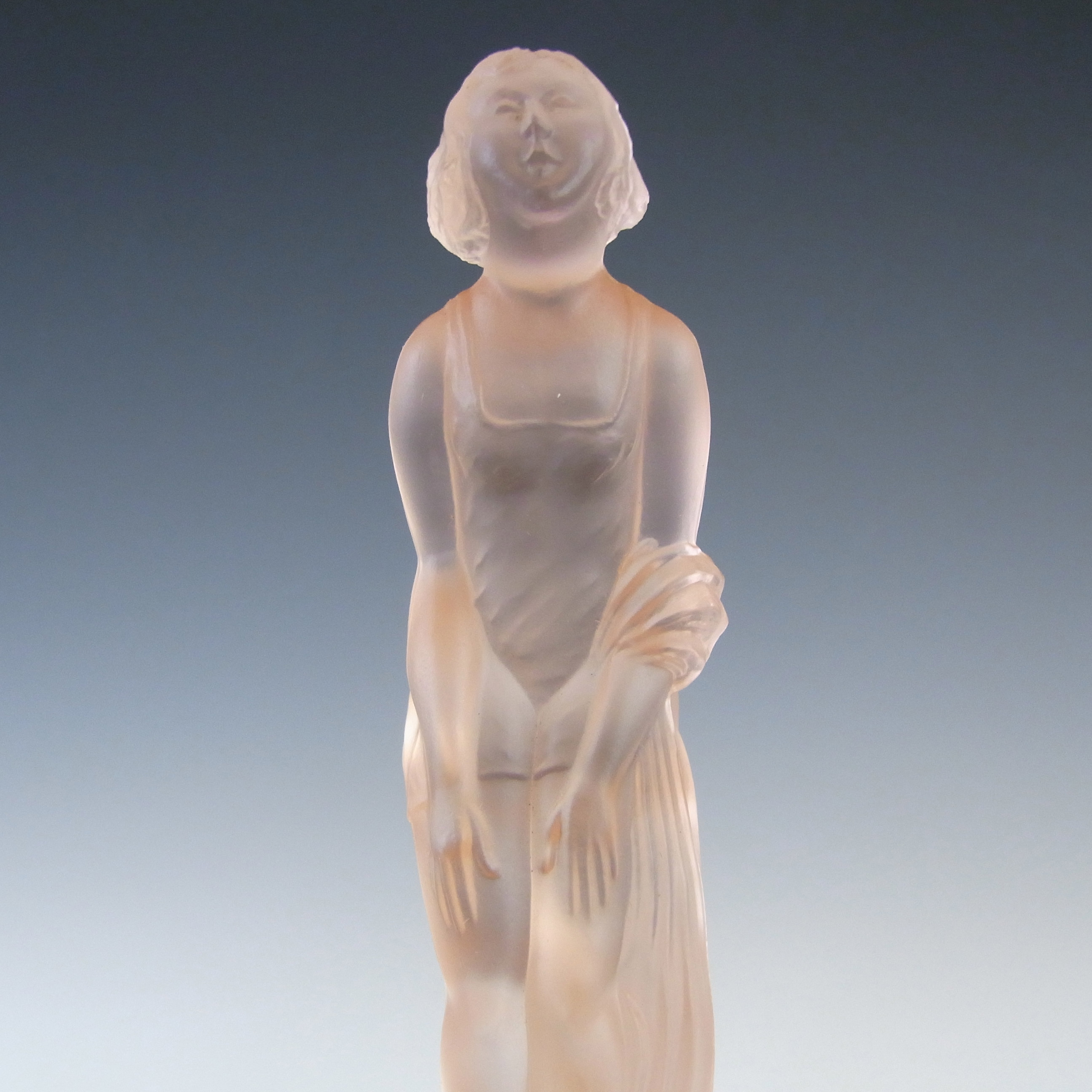 (image for) Müller & Co 'September Morn' Art Deco Pink Glass Lady Figurine - Click Image to Close