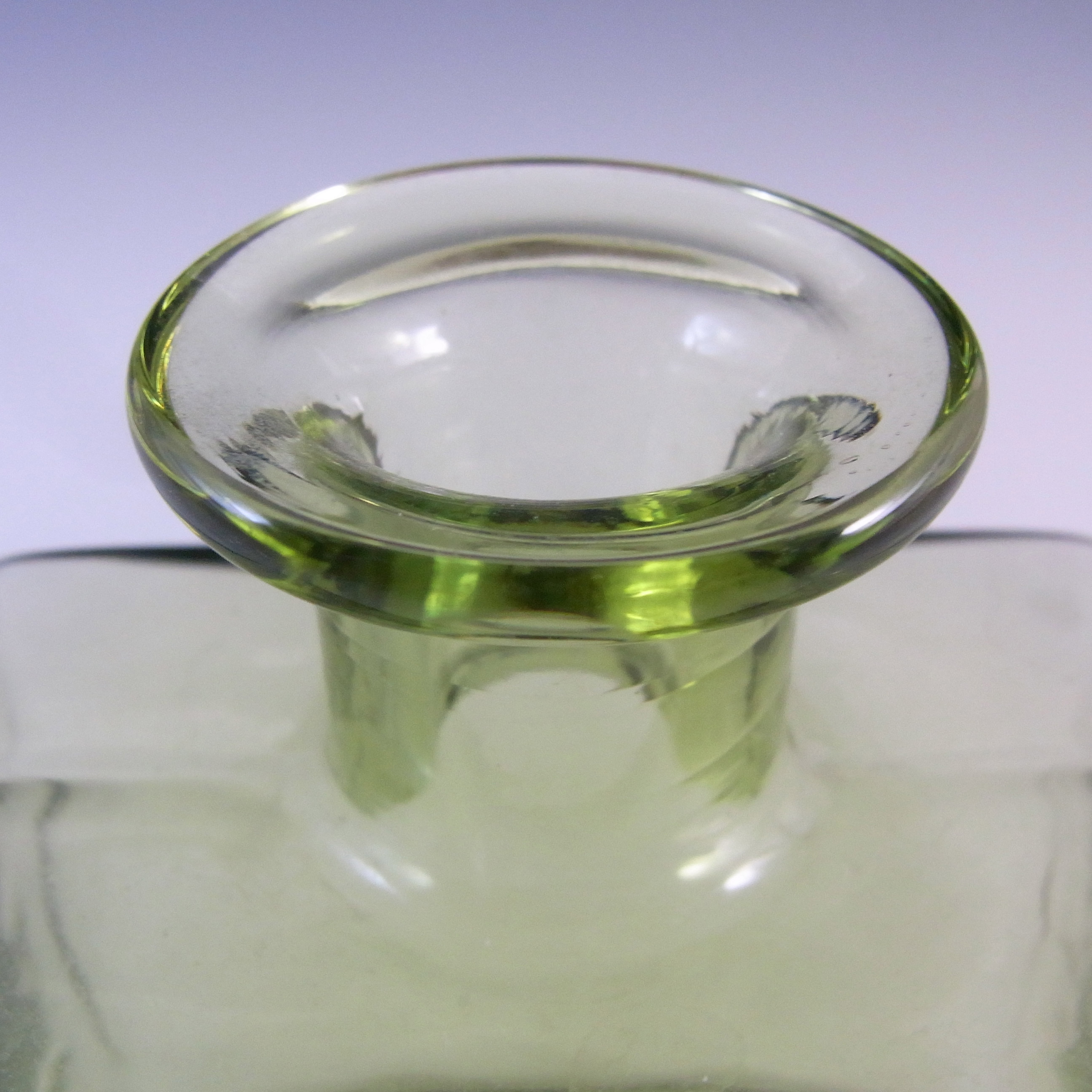 SIGNED & LABELLED Skruf Swedish Green Glass Bottle Vase - Click Image to Close