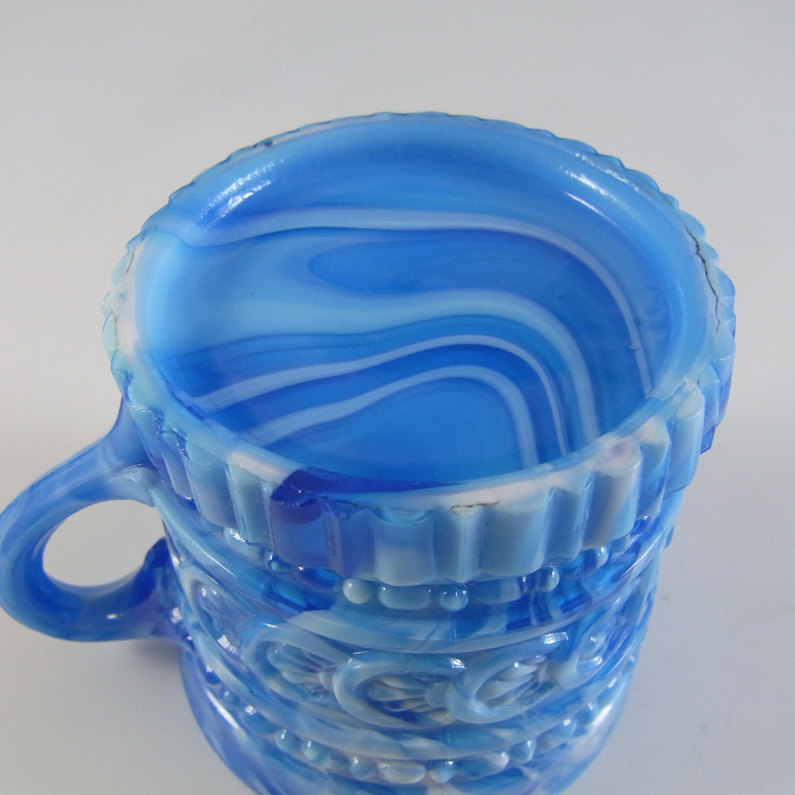 Victorian Blue & White Malachite / Slag Glass Tankard - Click Image to Close