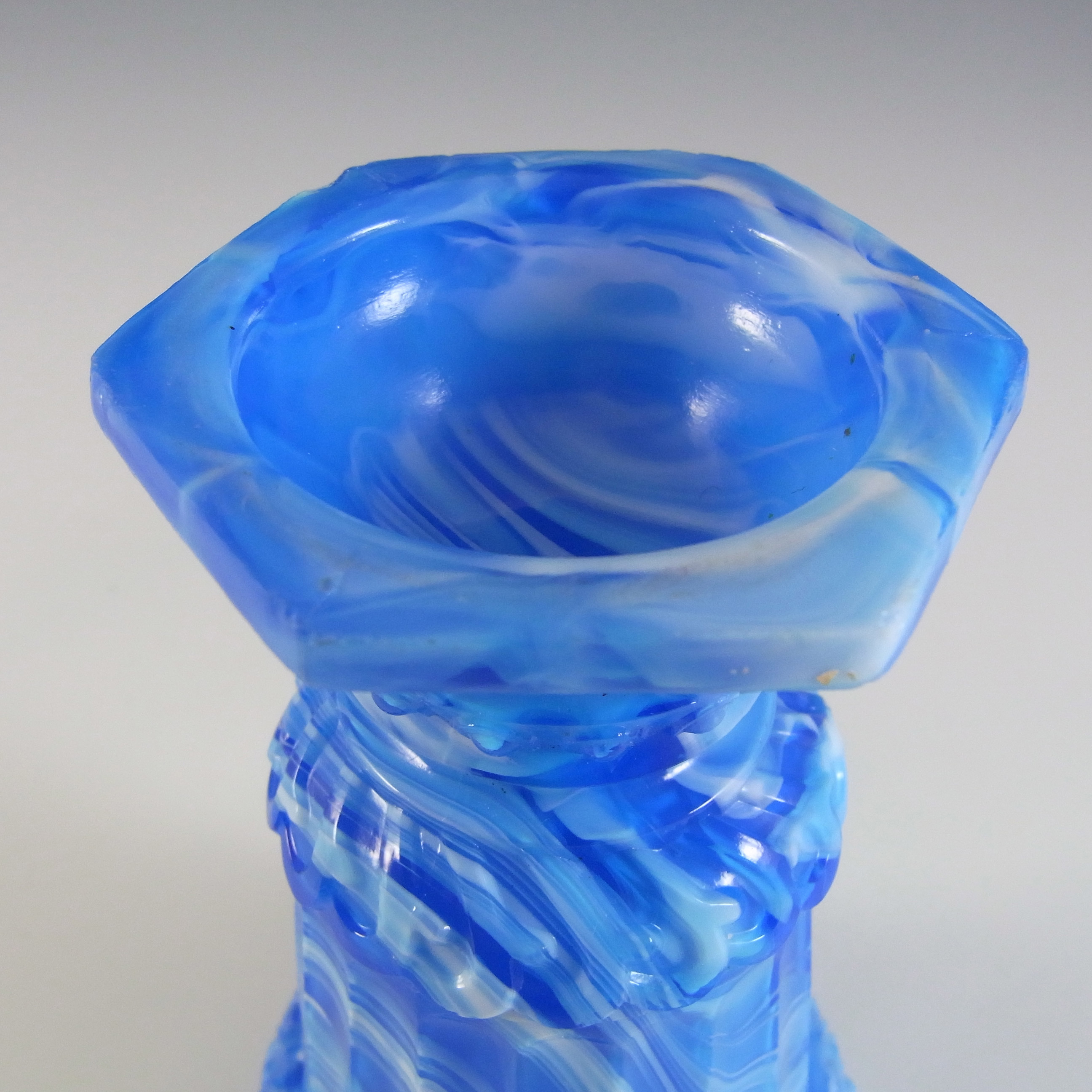 (image for) Victorian Blue & White Malachite / Slag Glass Vase - Click Image to Close