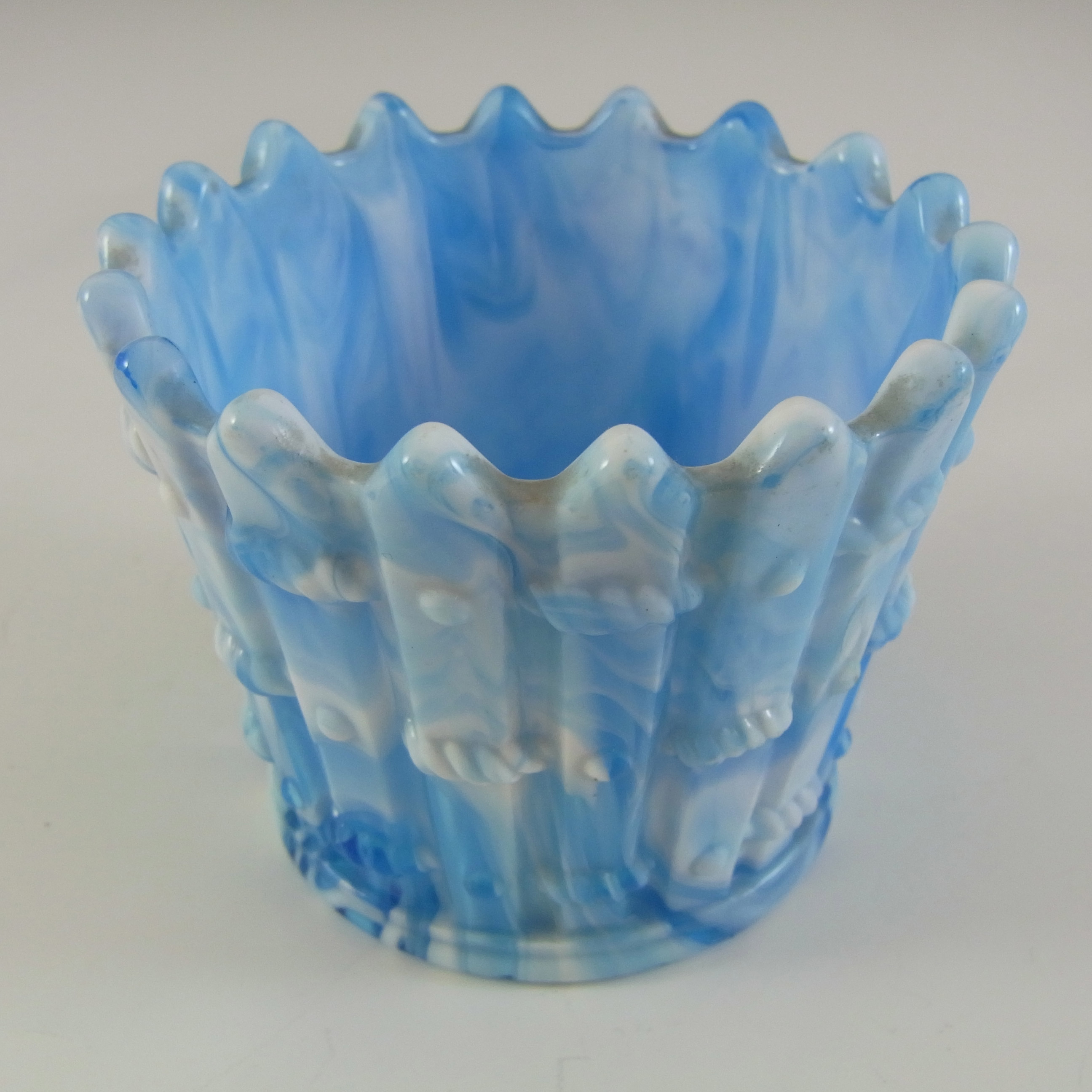 (image for) Victorian Blue & White Malachite / Slag Glass Antique Bowl - Click Image to Close
