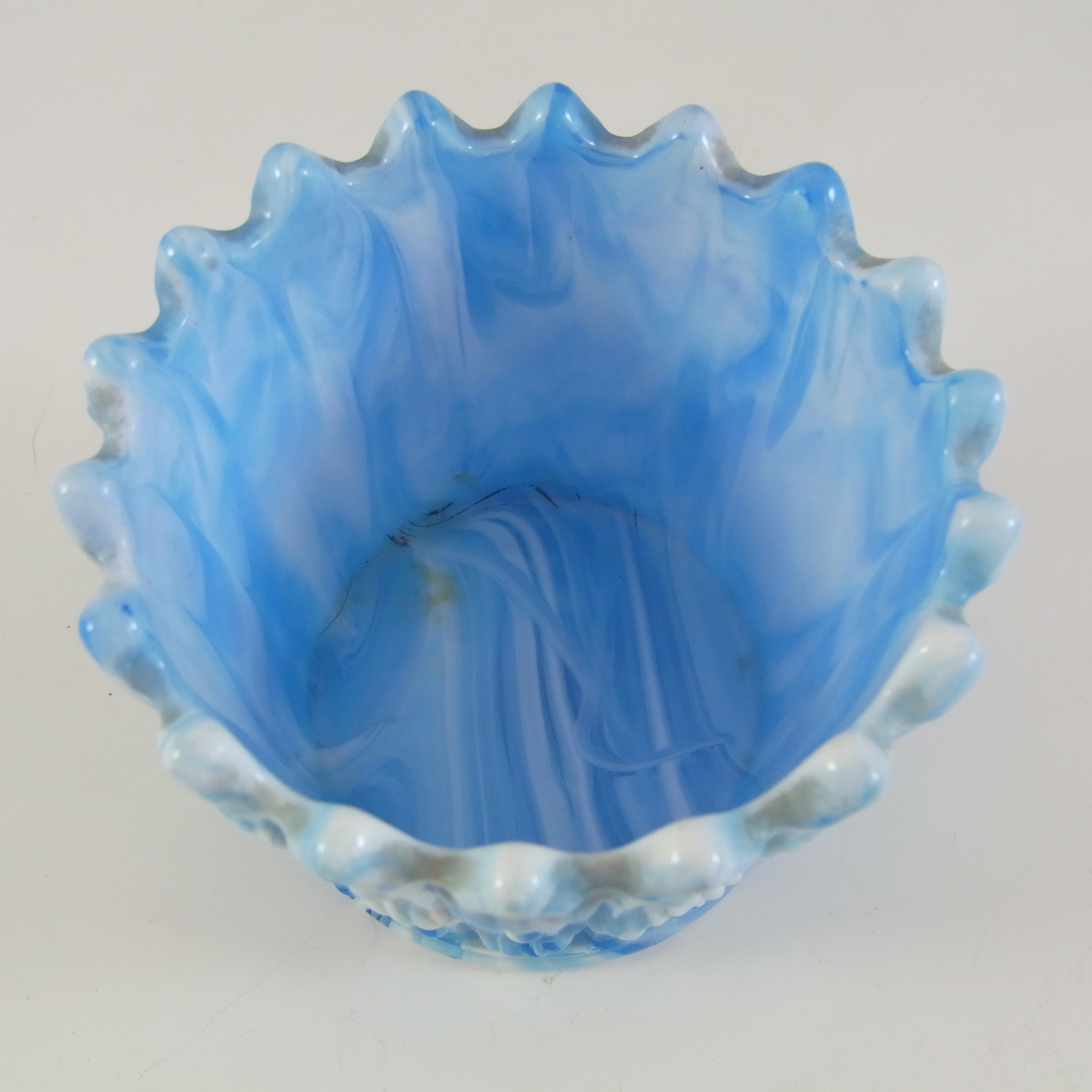 (image for) Victorian Blue & White Malachite / Slag Glass Antique Bowl - Click Image to Close