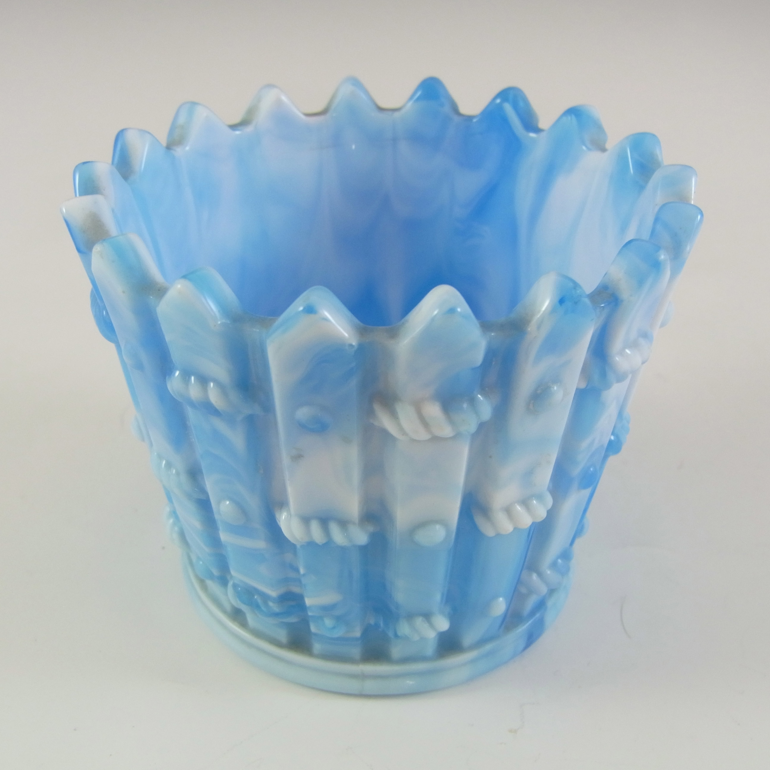 (image for) Victorian Blue & White Malachite / Slag Glass 1890's Bowl - Click Image to Close