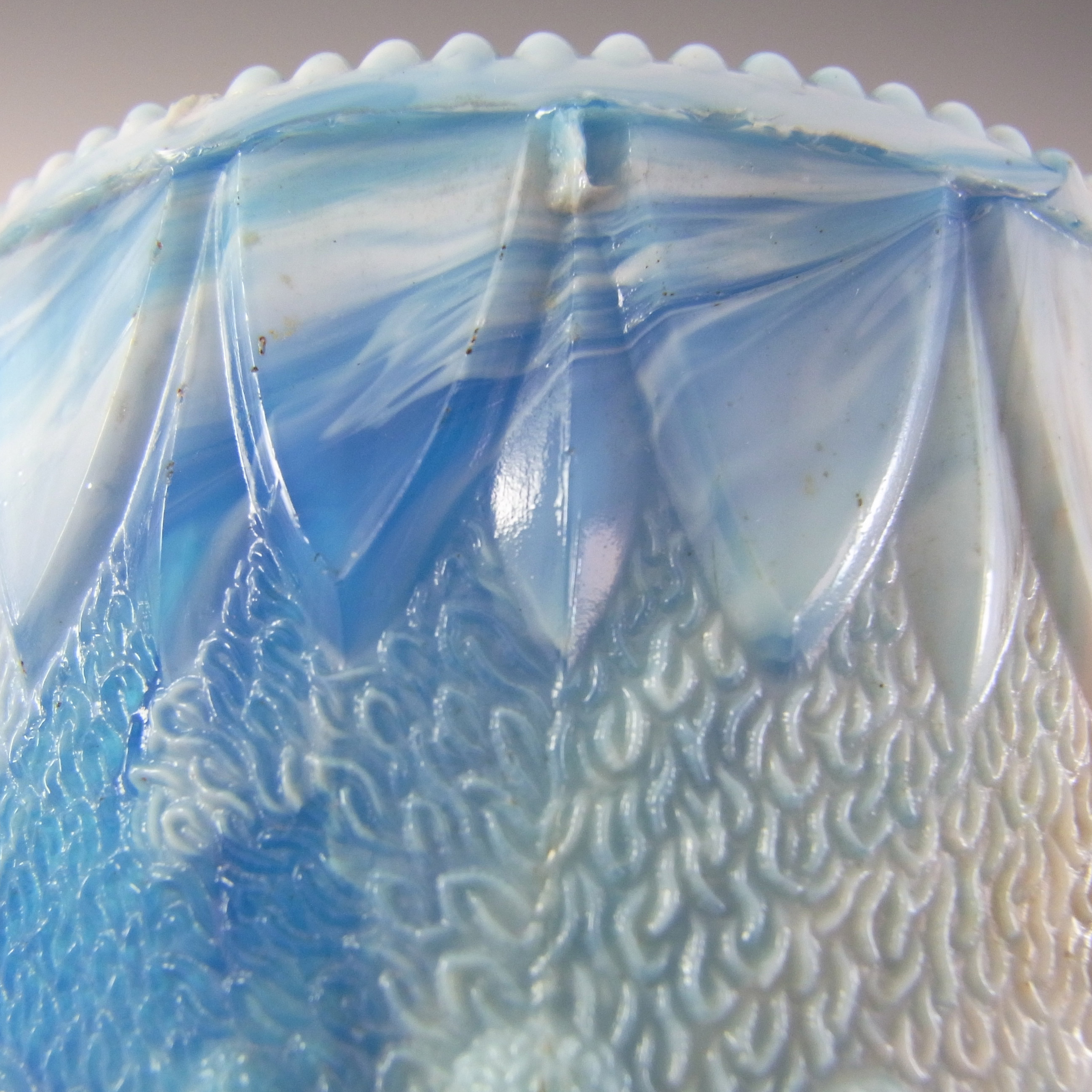 Davidson Victorian Blue Malachite / Slag Glass Vase - Marked - Click Image to Close