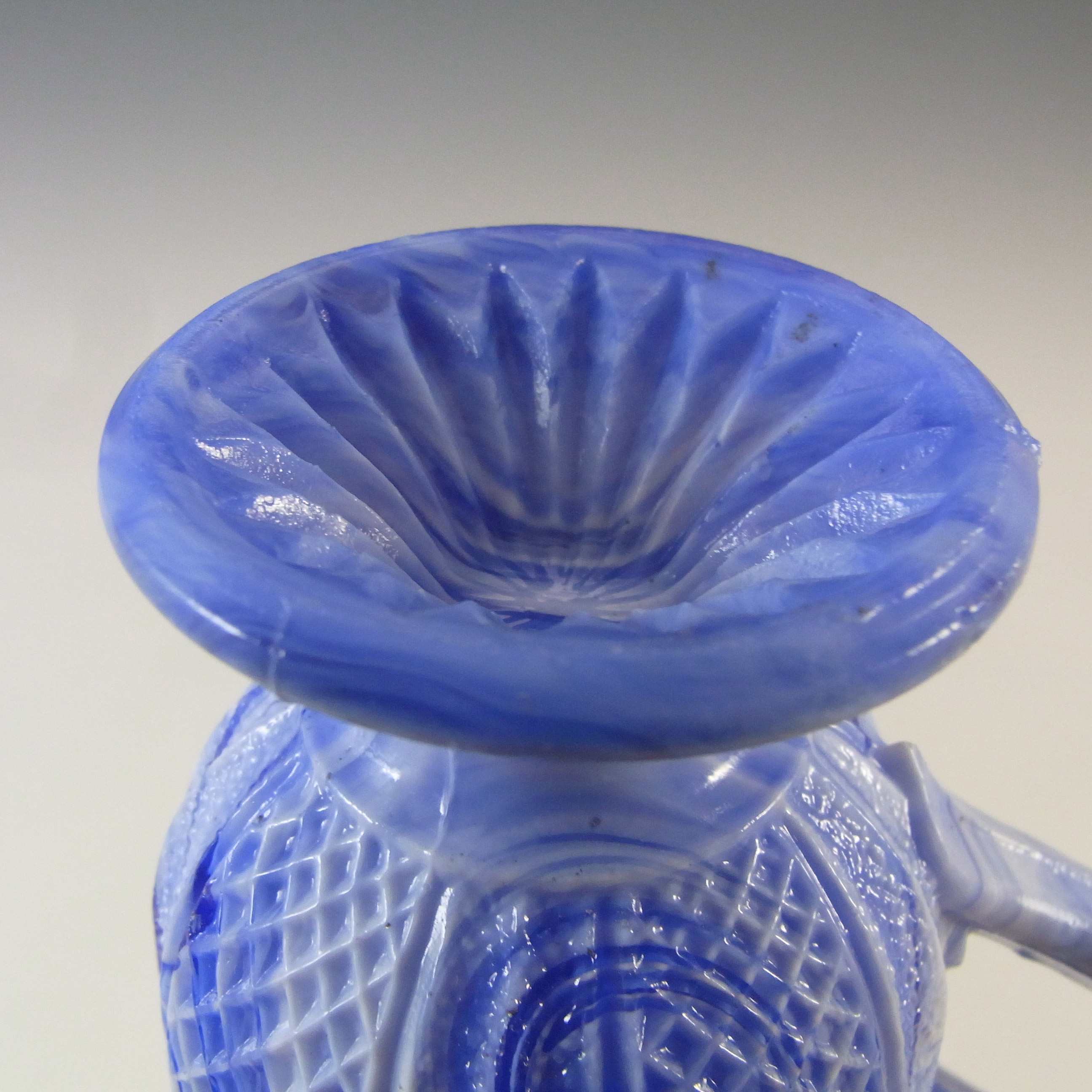 (image for) Victorian Blue & White Malachite / Slag Glass Creamer Jug - Click Image to Close
