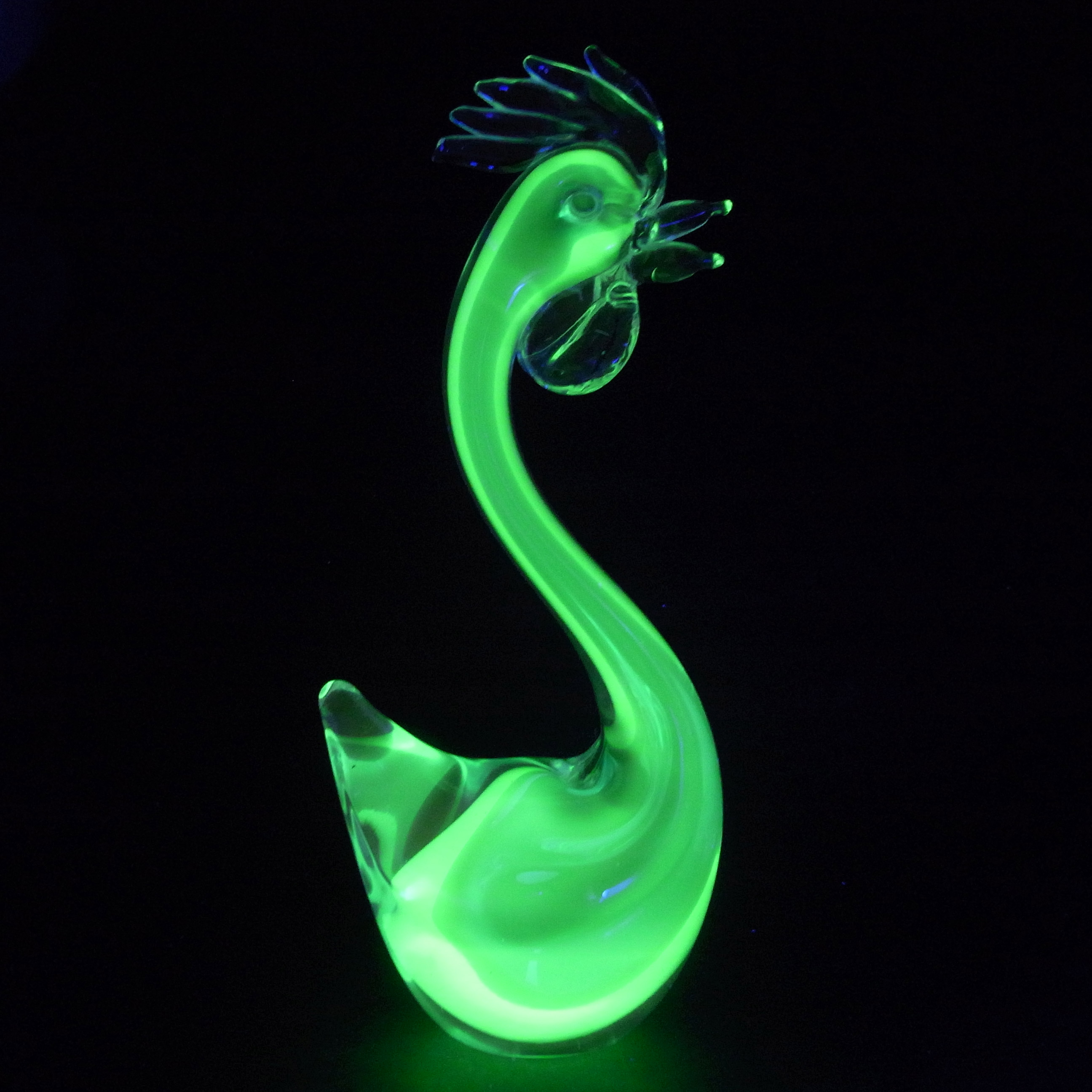 (image for) Murano Blue & Uranium Green Sommerso Glass Cockerel Figurine - Click Image to Close
