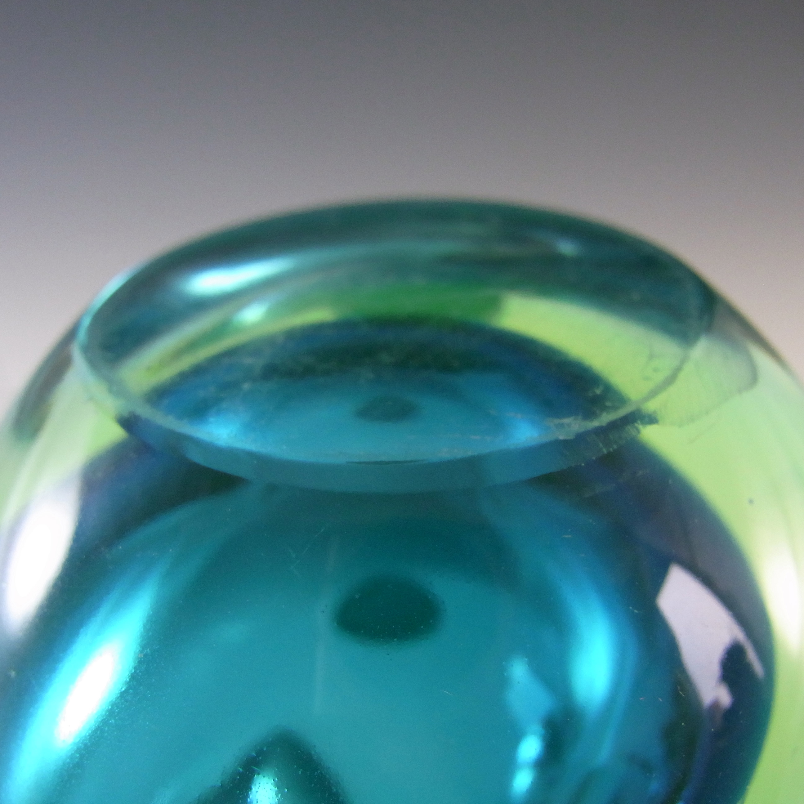 Murano Blue & Uranium Green Sommerso Glass Cockerel Figurine - Click Image to Close