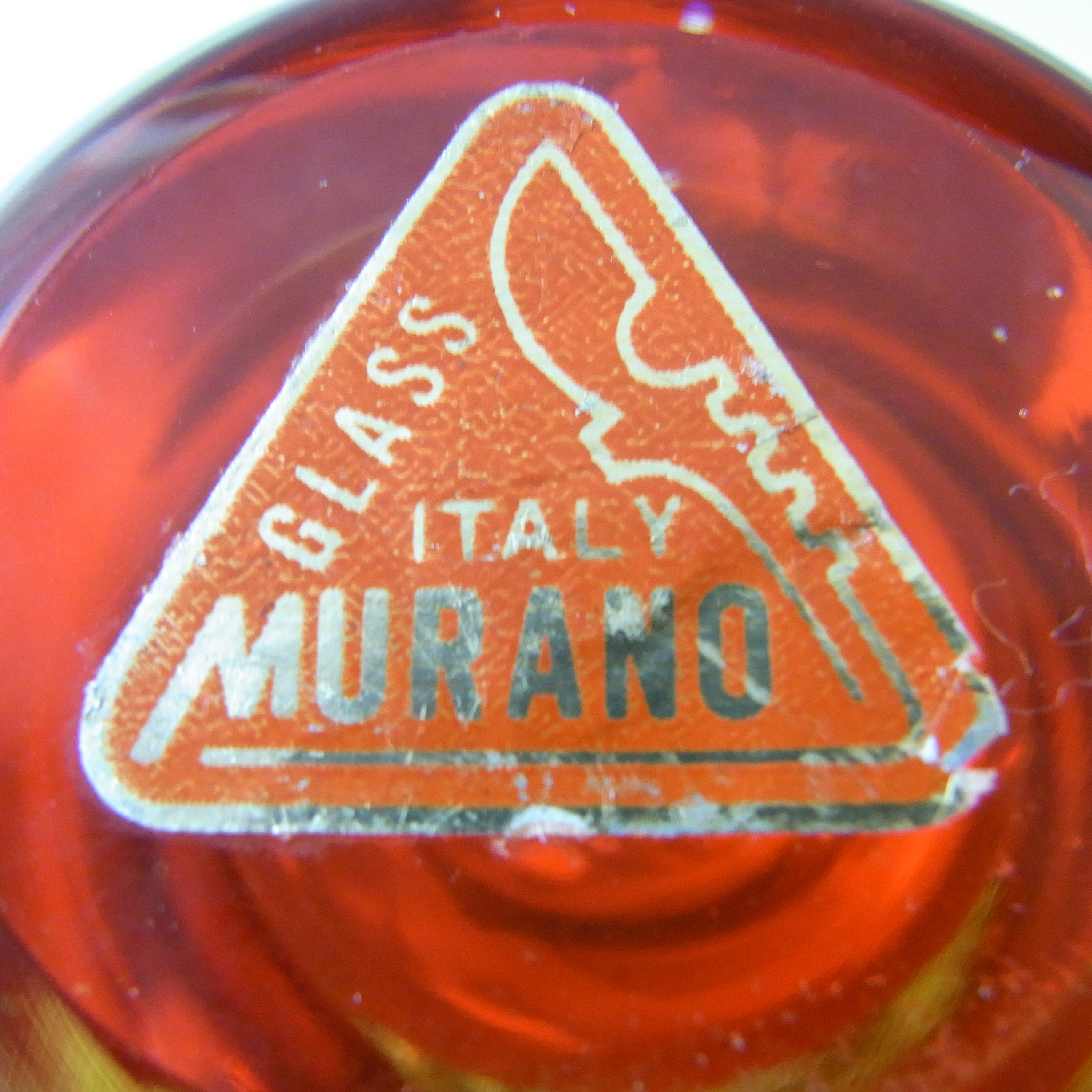(image for) Ferro & Lazzarini Murano Red & Amber Sommerso Glass Pear - Click Image to Close