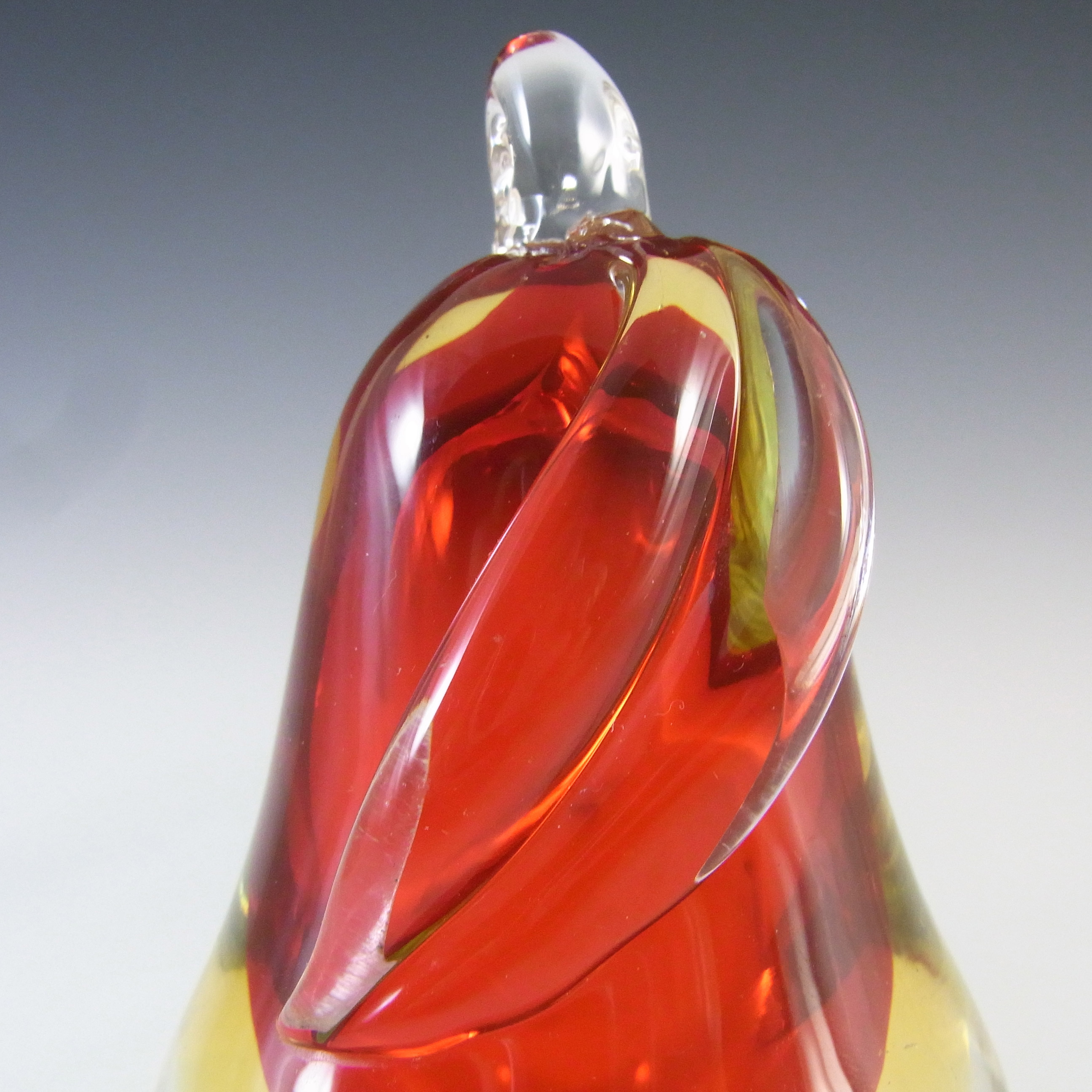 (image for) Ferro & Lazzarini Murano Red & Amber Sommerso Glass Pear - Click Image to Close