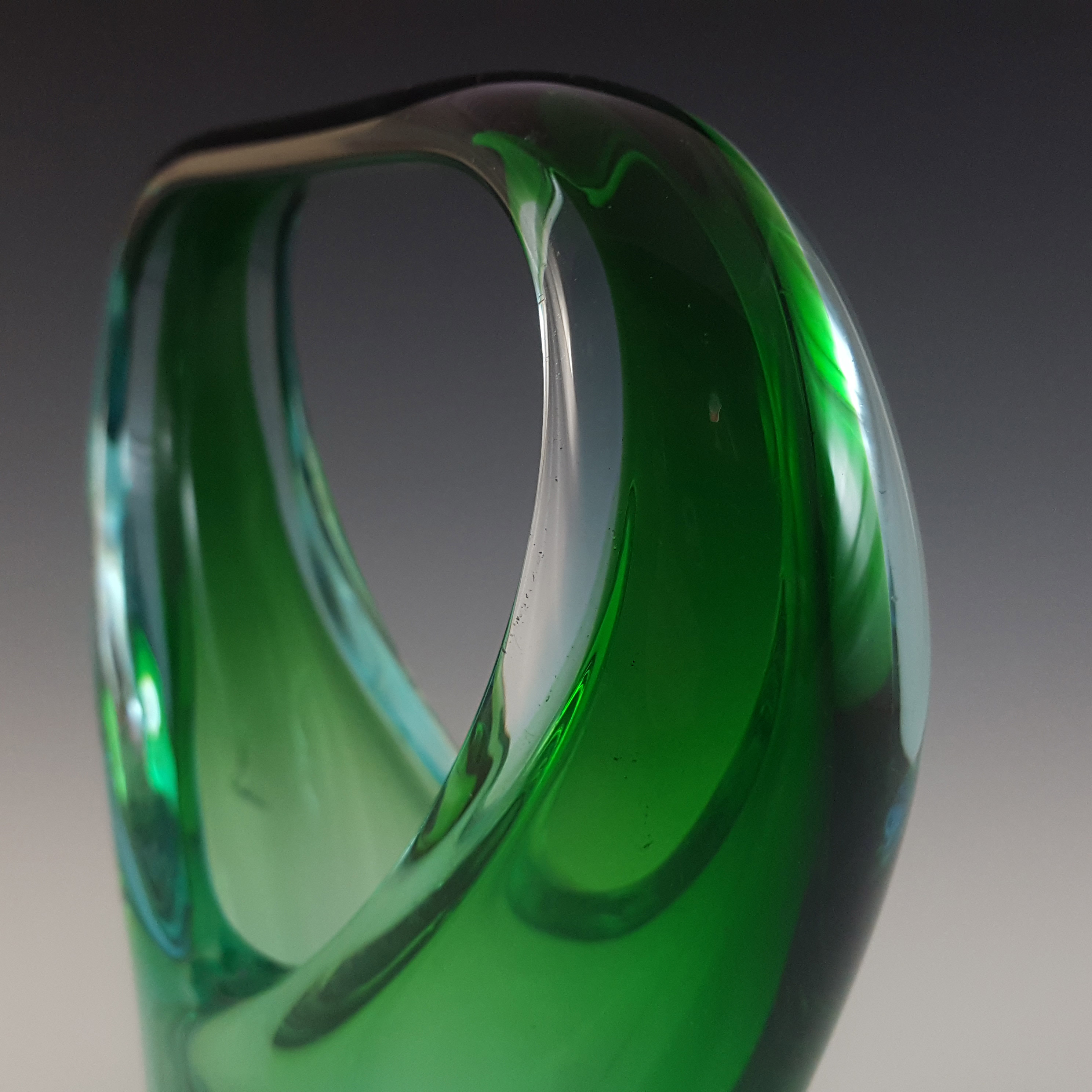 (image for) Murano Green & Blue Sommerso Glass Vintage Basket Vase - Click Image to Close