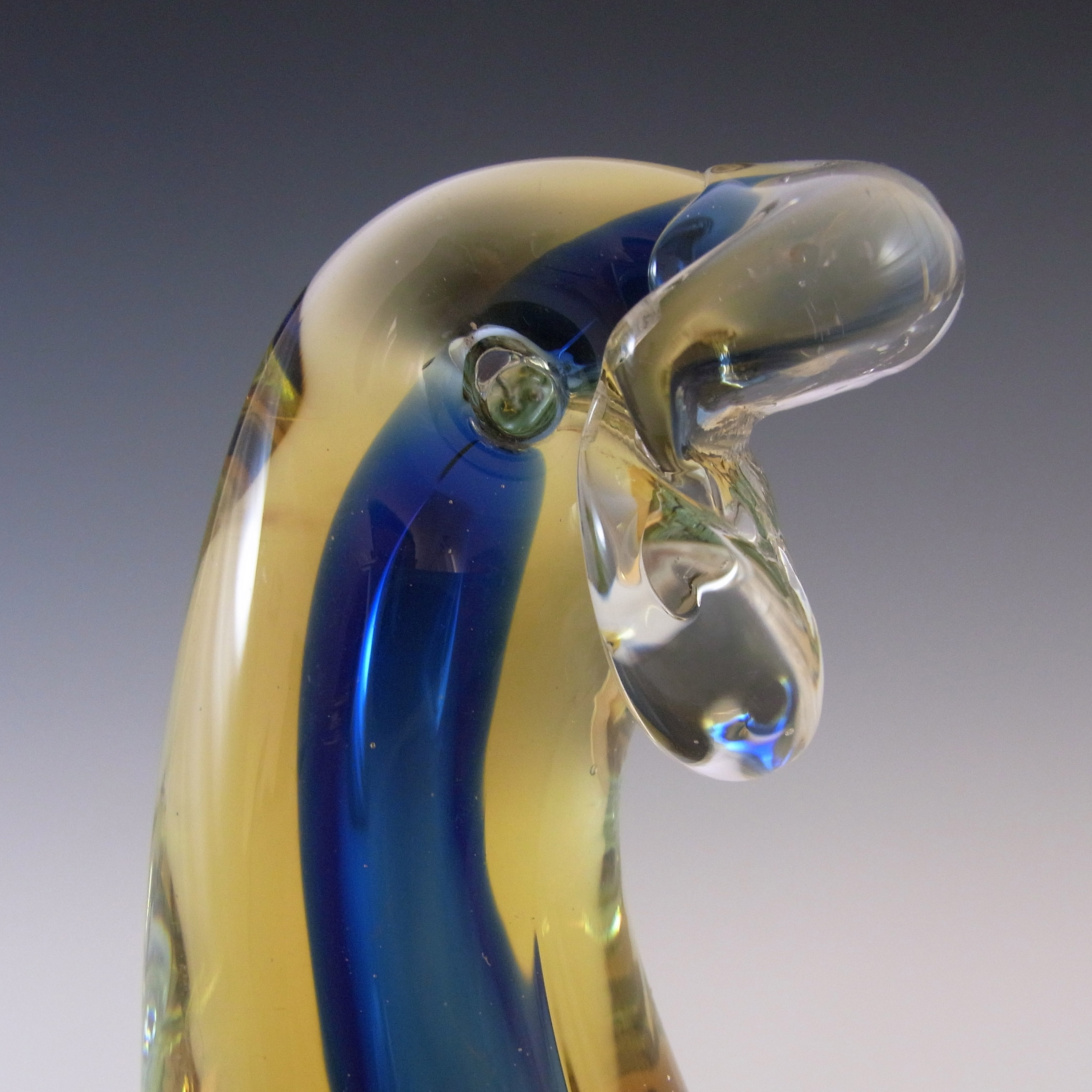 (image for) Murano Blue & Amber Vintage Sommerso Glass Seal Sculpture - Click Image to Close
