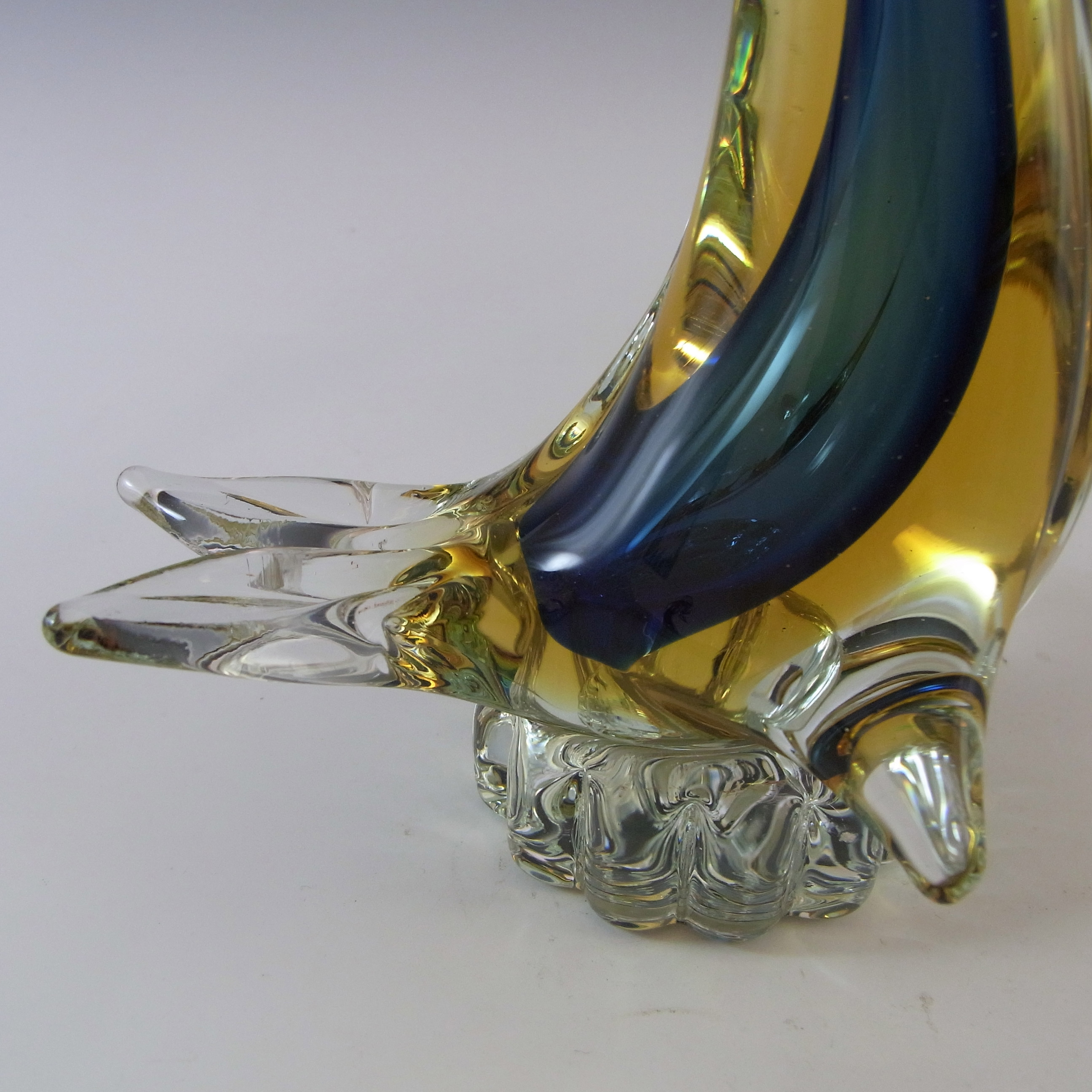 (image for) Murano Blue & Amber Vintage Sommerso Glass Seal Sculpture - Click Image to Close