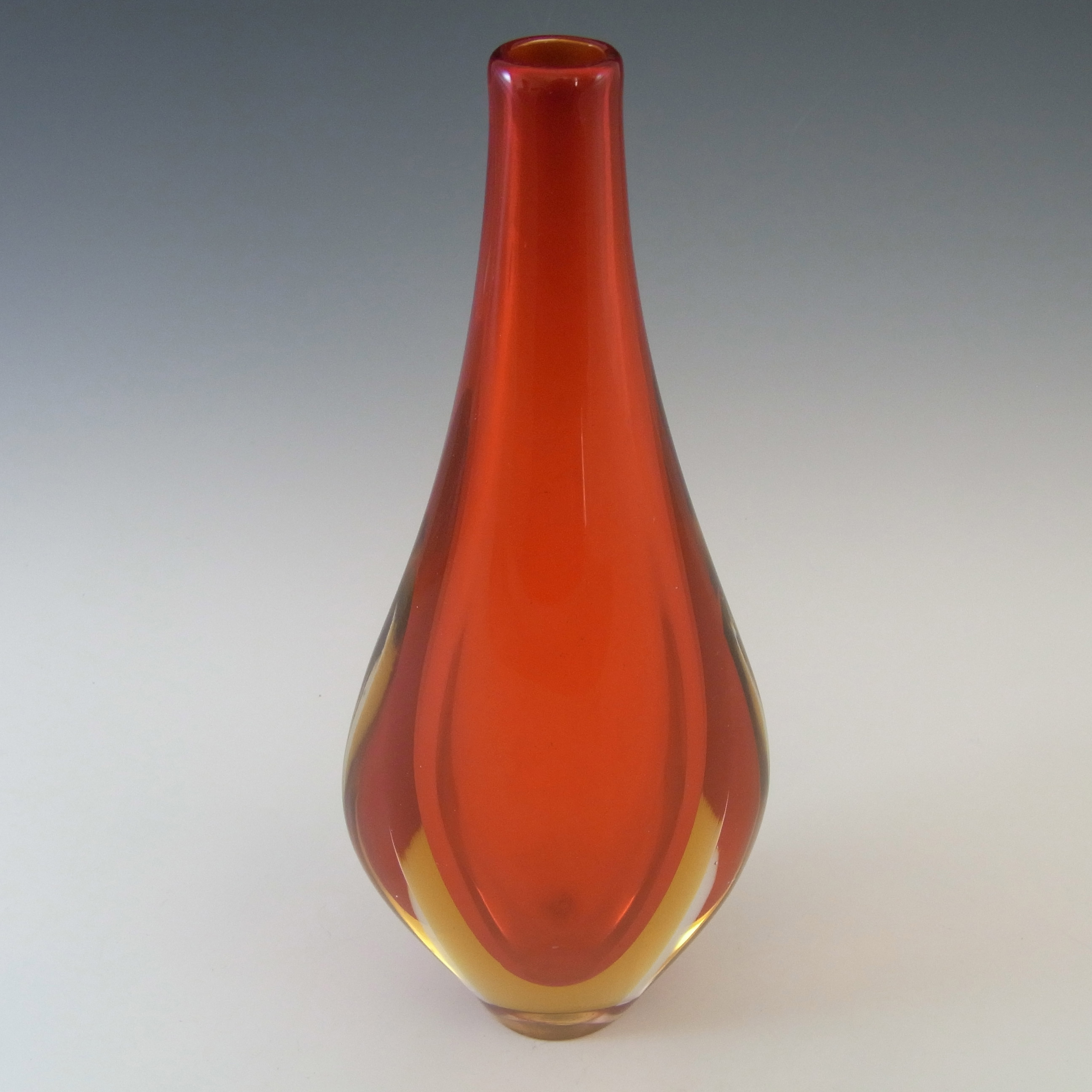 (image for) Murano/Venetian Red & Amber Sommerso Glass Stem Vase - Click Image to Close