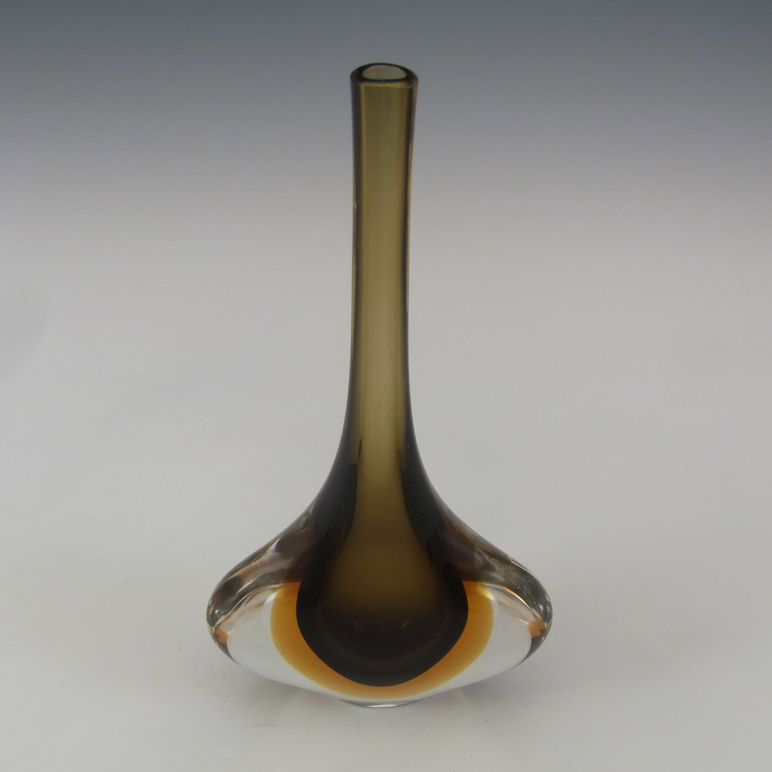 (image for) Murano / Venetian Brown & Amber Sommerso Glass Stem Vase - Click Image to Close