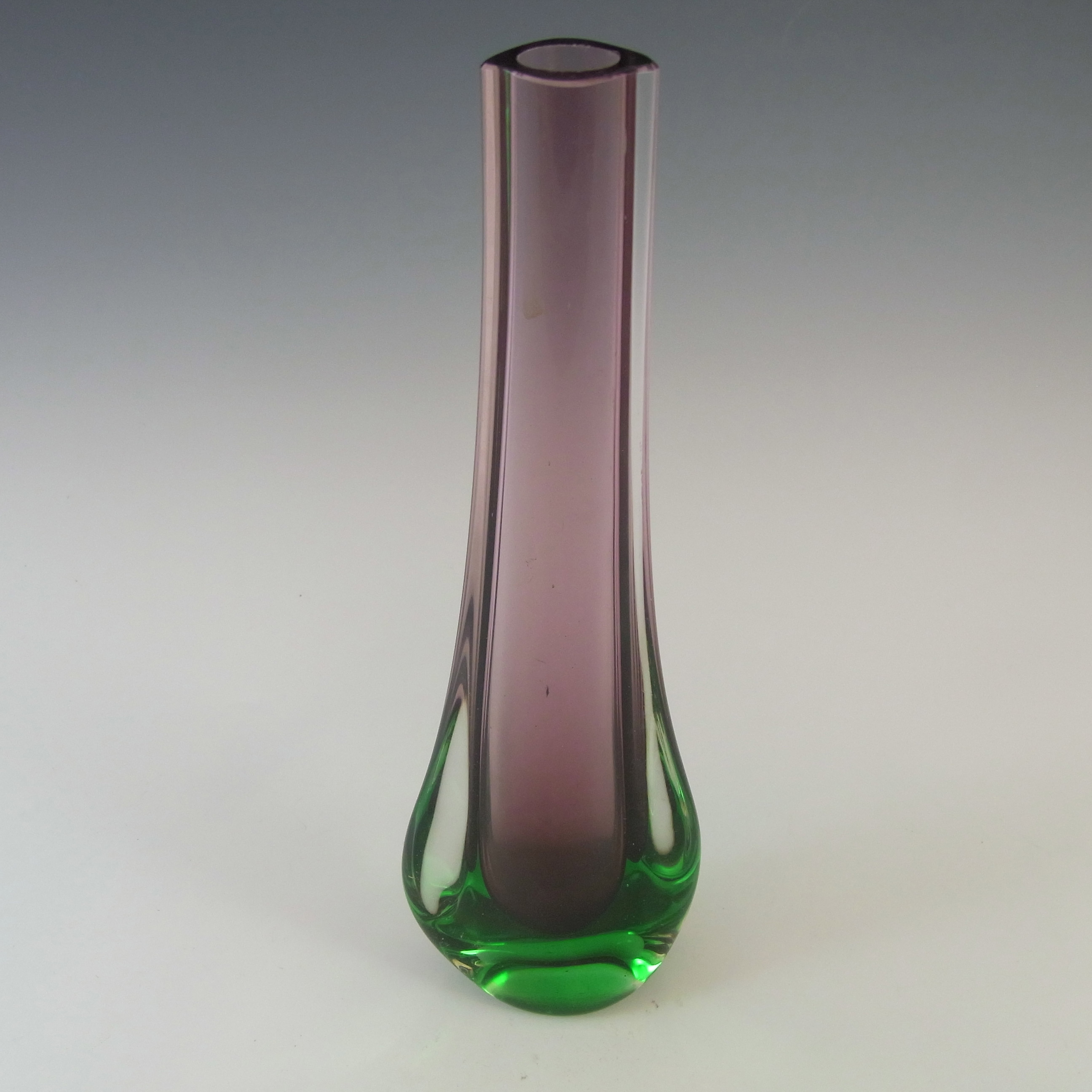 (image for) Galliano Ferro Murano Purple & Green Sommerso Glass Stem Vase - Click Image to Close