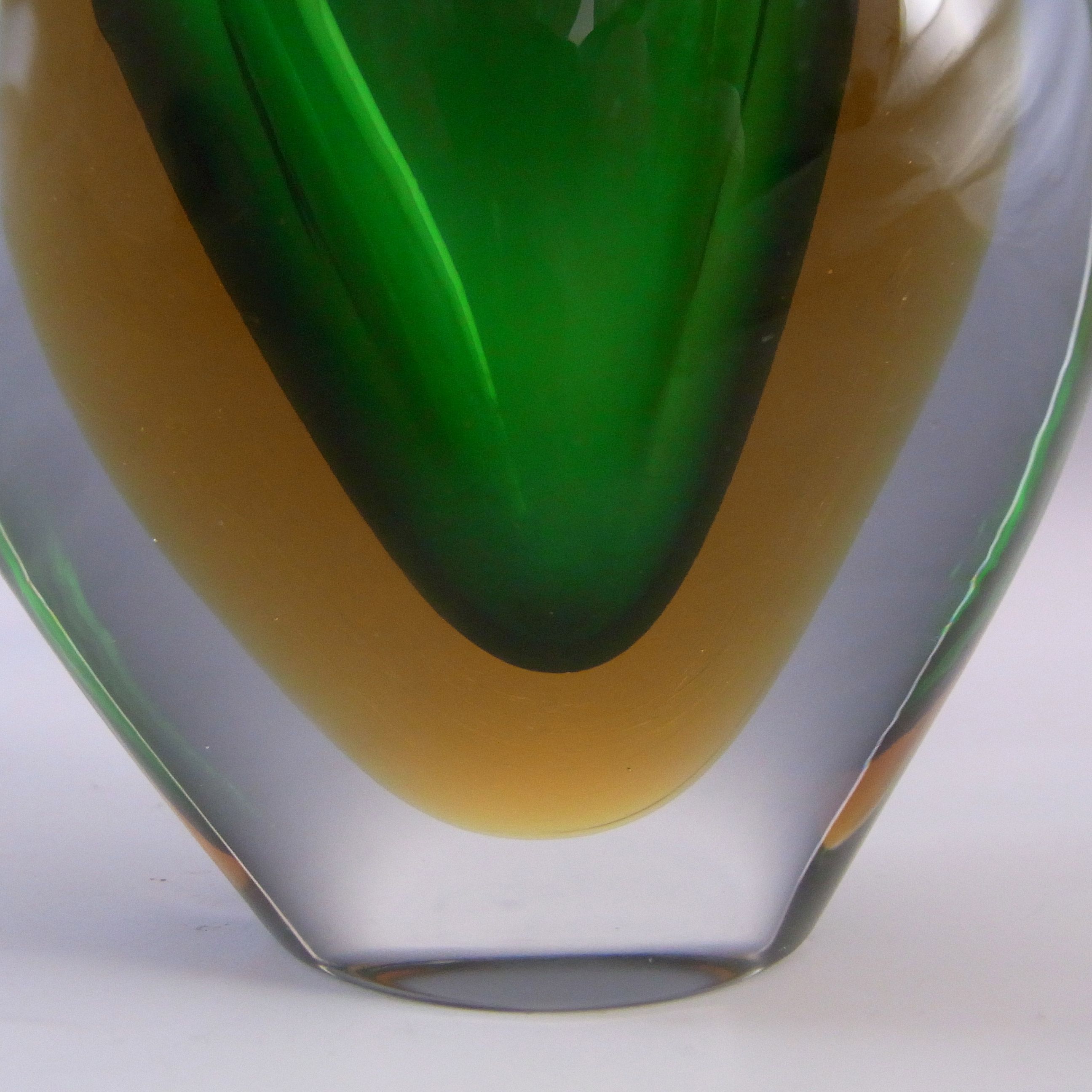 (image for) Murano / Venetian Green & Amber Sommerso Glass Vintage Vase - Click Image to Close