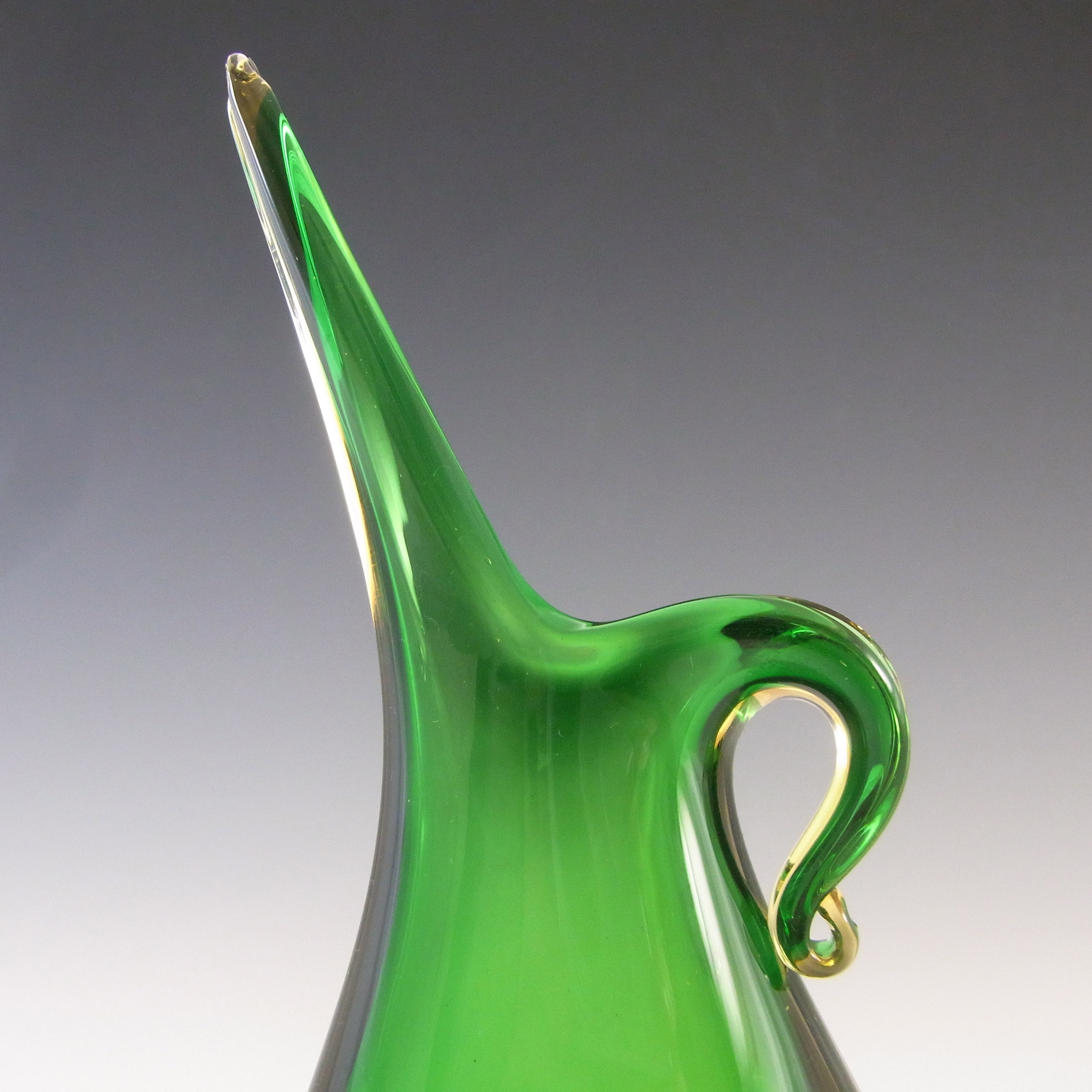 (image for) Murano / Venetian Green & Amber Sommerso Glass Vintage Vase - Click Image to Close
