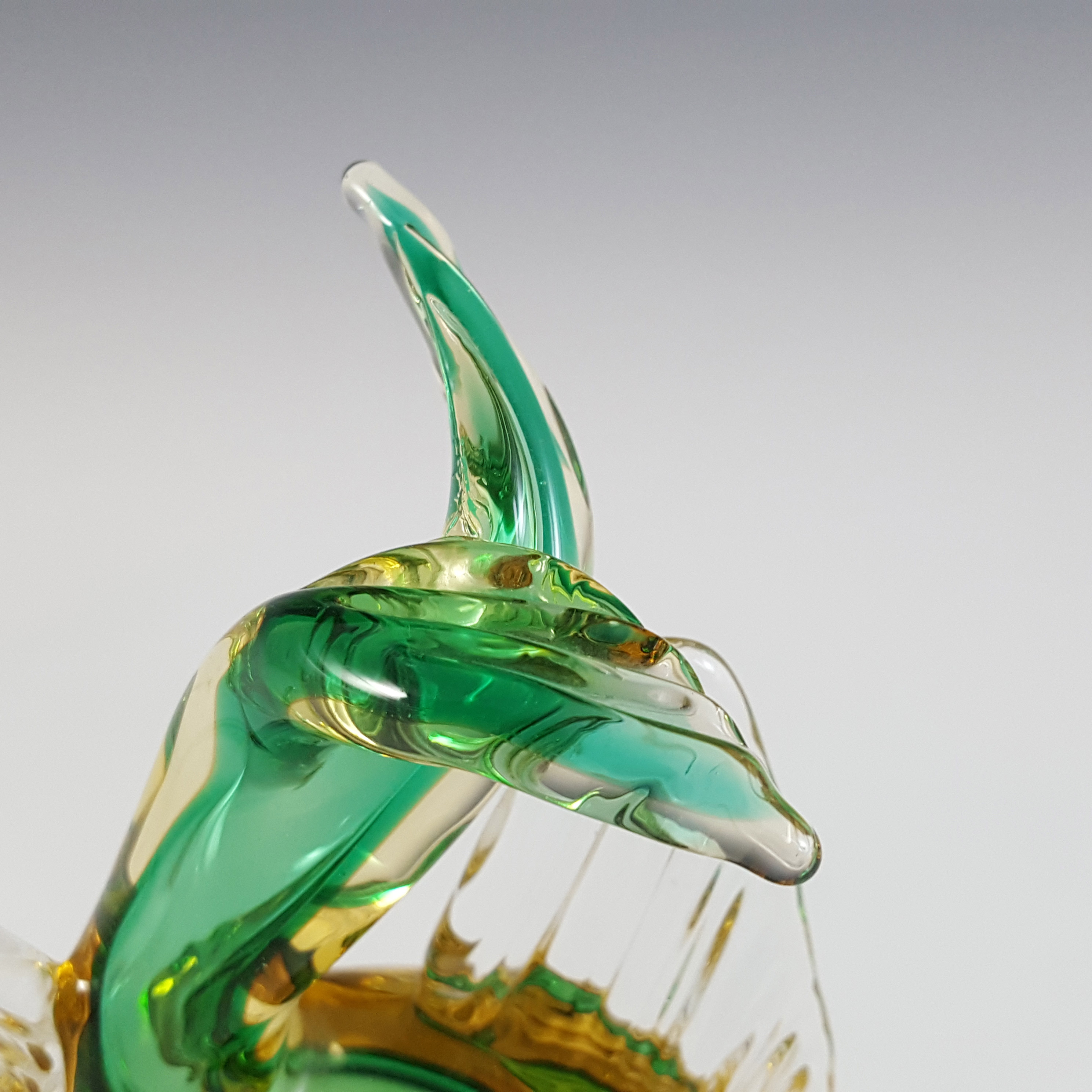 (image for) Artistica Murano CCC Green & Amber Sommerso Glass Vintage Fish Sculpture - Click Image to Close
