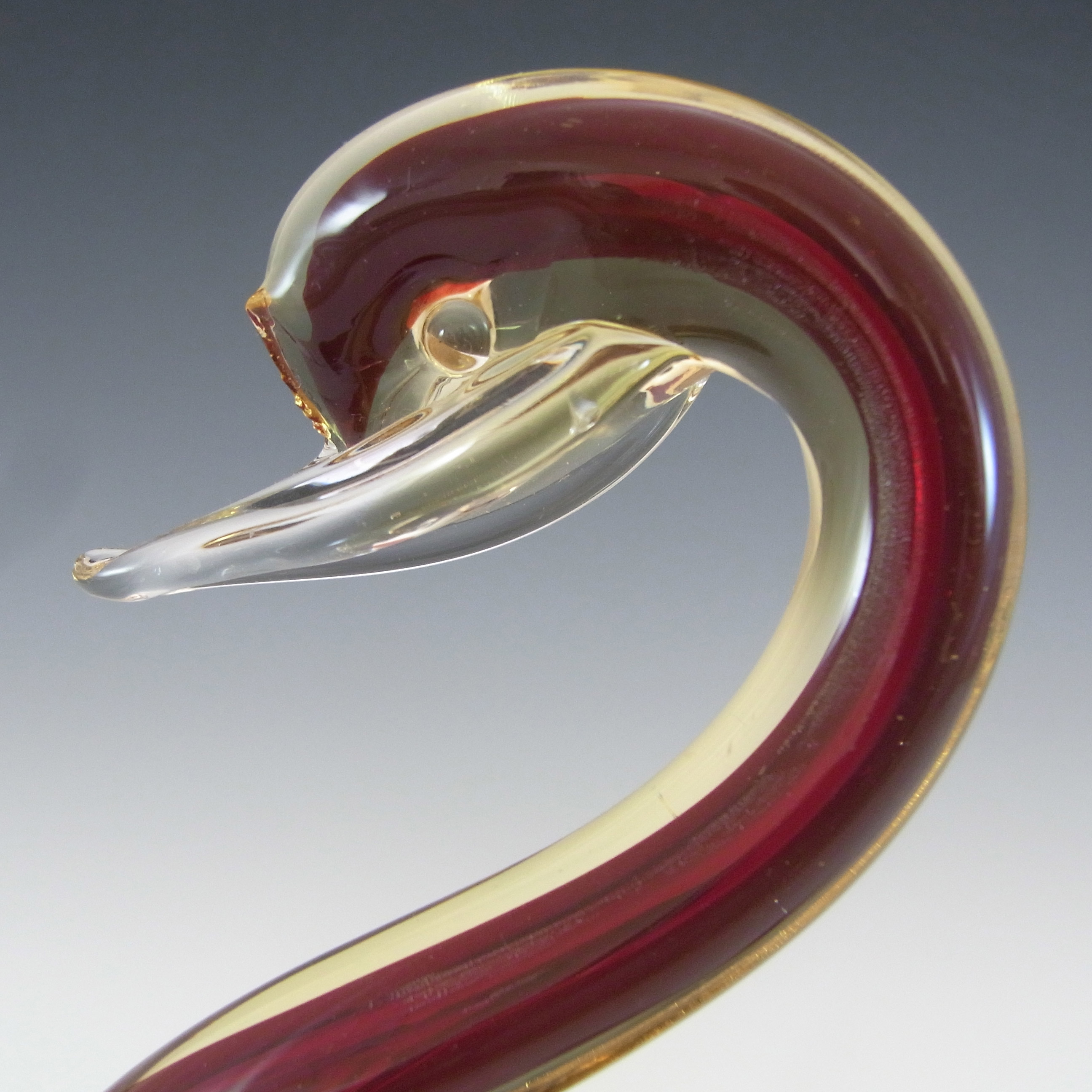 (image for) Murano Vintage Red & Amber Sommerso Glass Swan Figurine - Click Image to Close