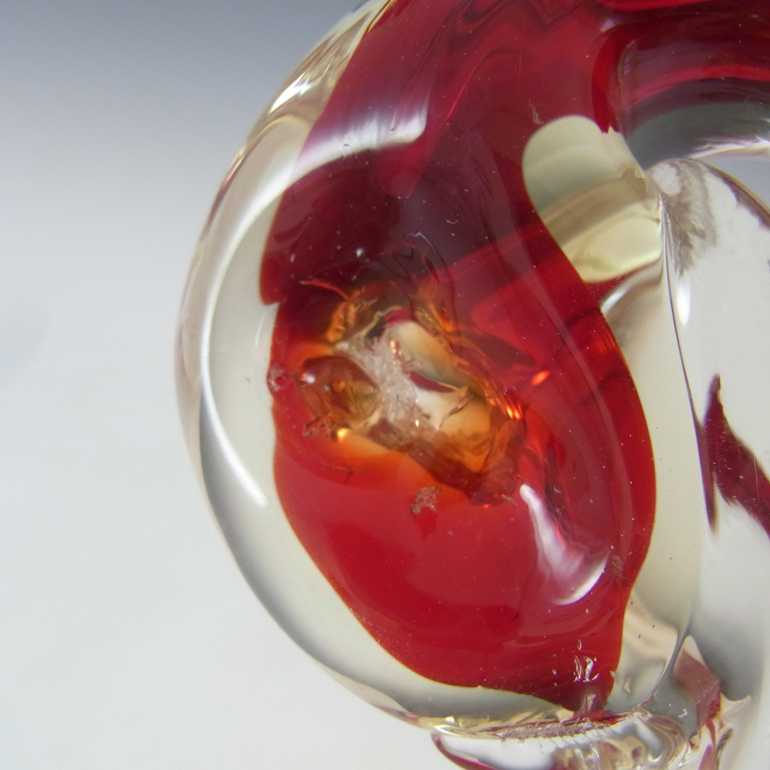 Murano Vintage Red & Amber Sommerso Glass Swan Figurine - Click Image to Close