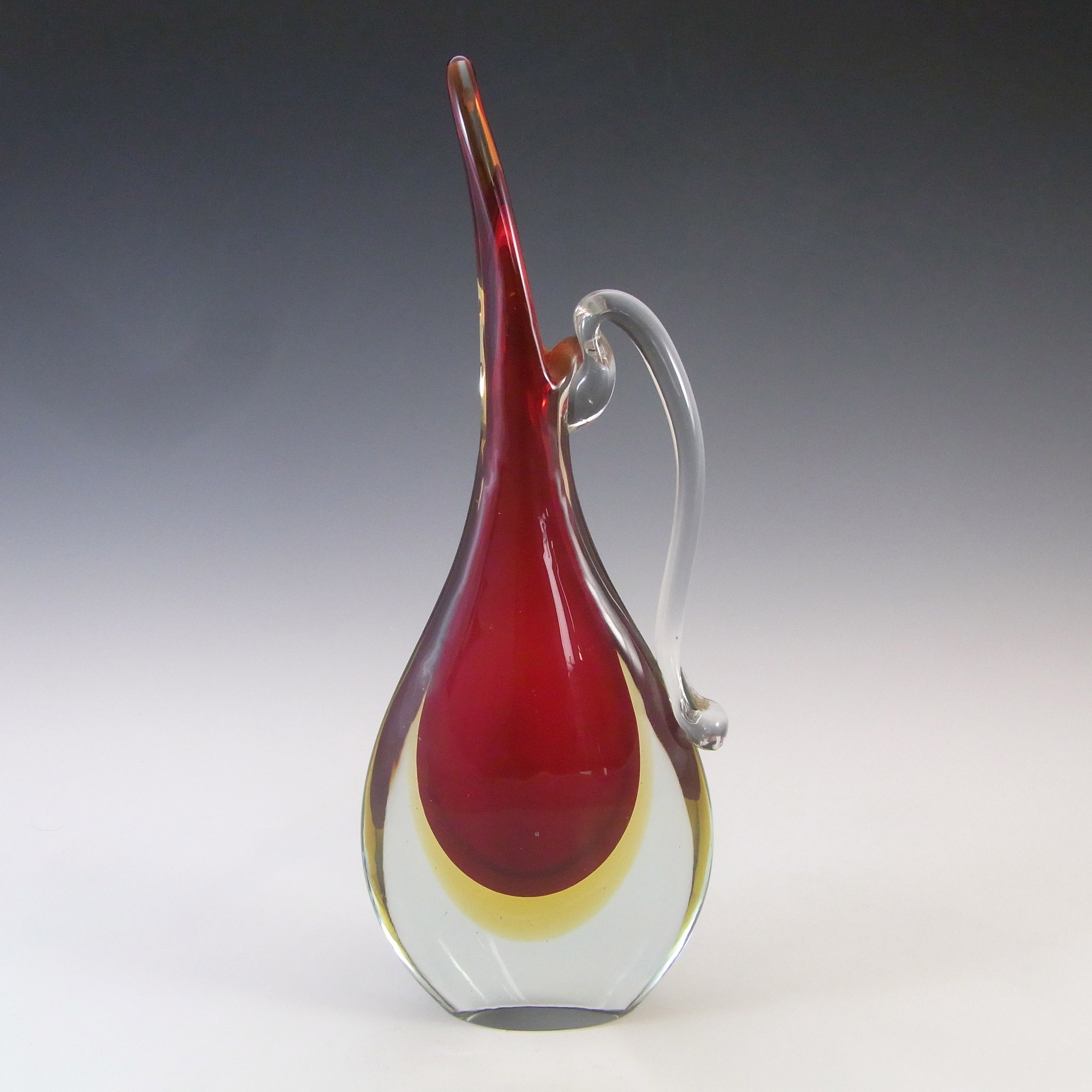 (image for) Murano Vintage Red & Amber Sommerso Glass Jug / Vase - Click Image to Close