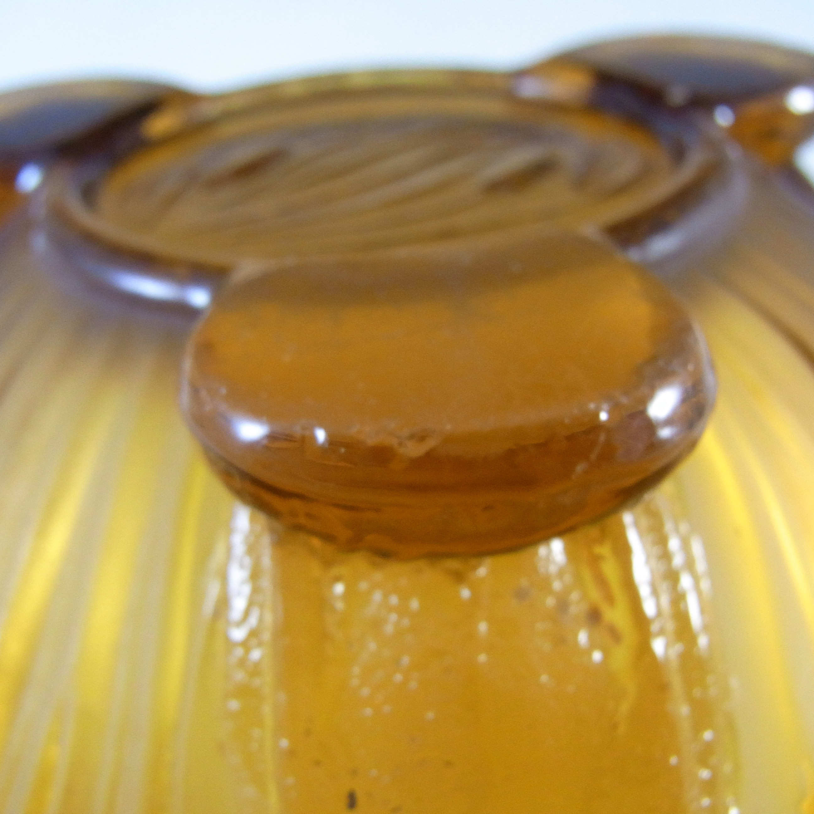 (image for) Sowerby Art Deco 1930s Amber Glass Frog + Bullrush Bowl - Click Image to Close